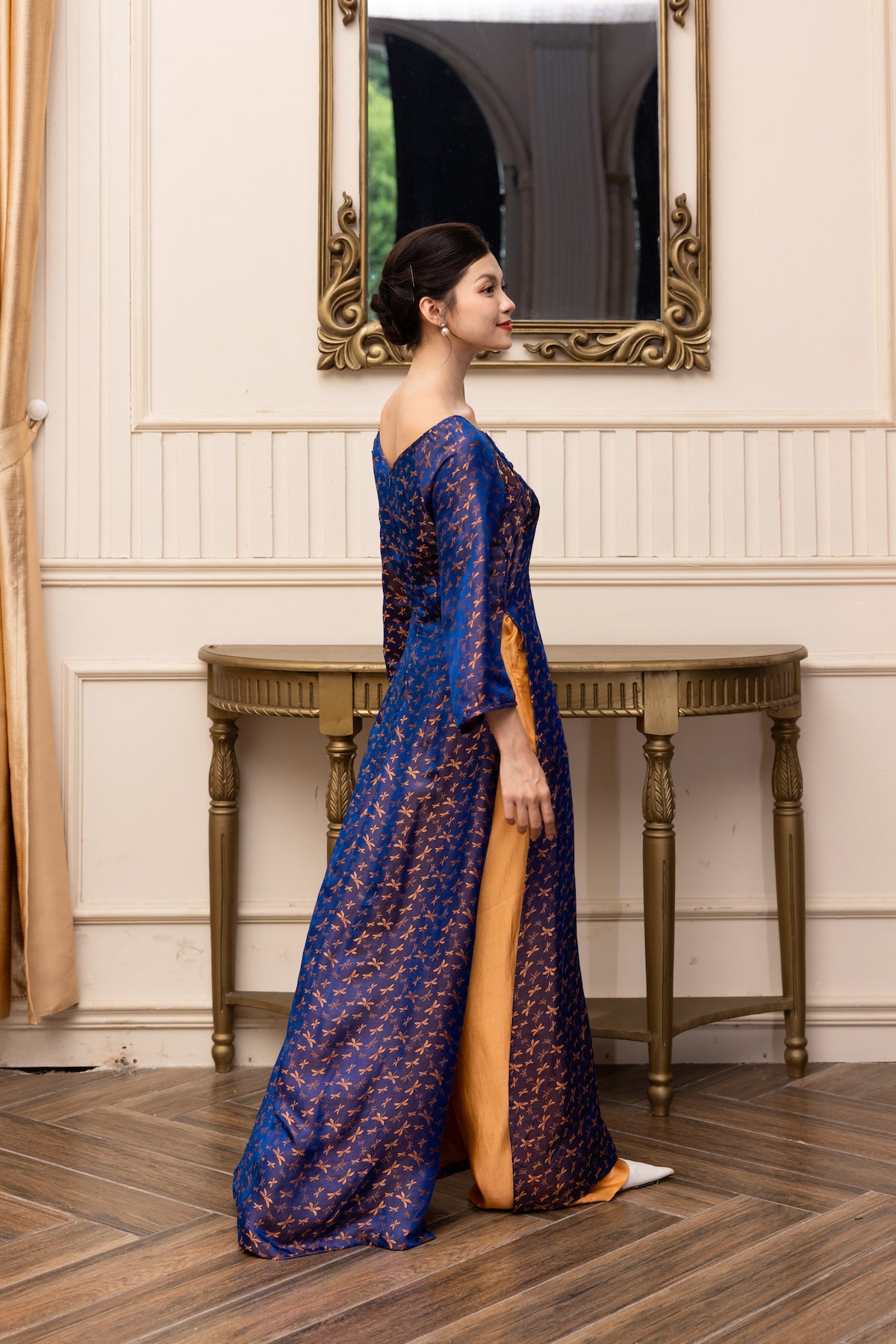 mulberry silk boat neck ao dai