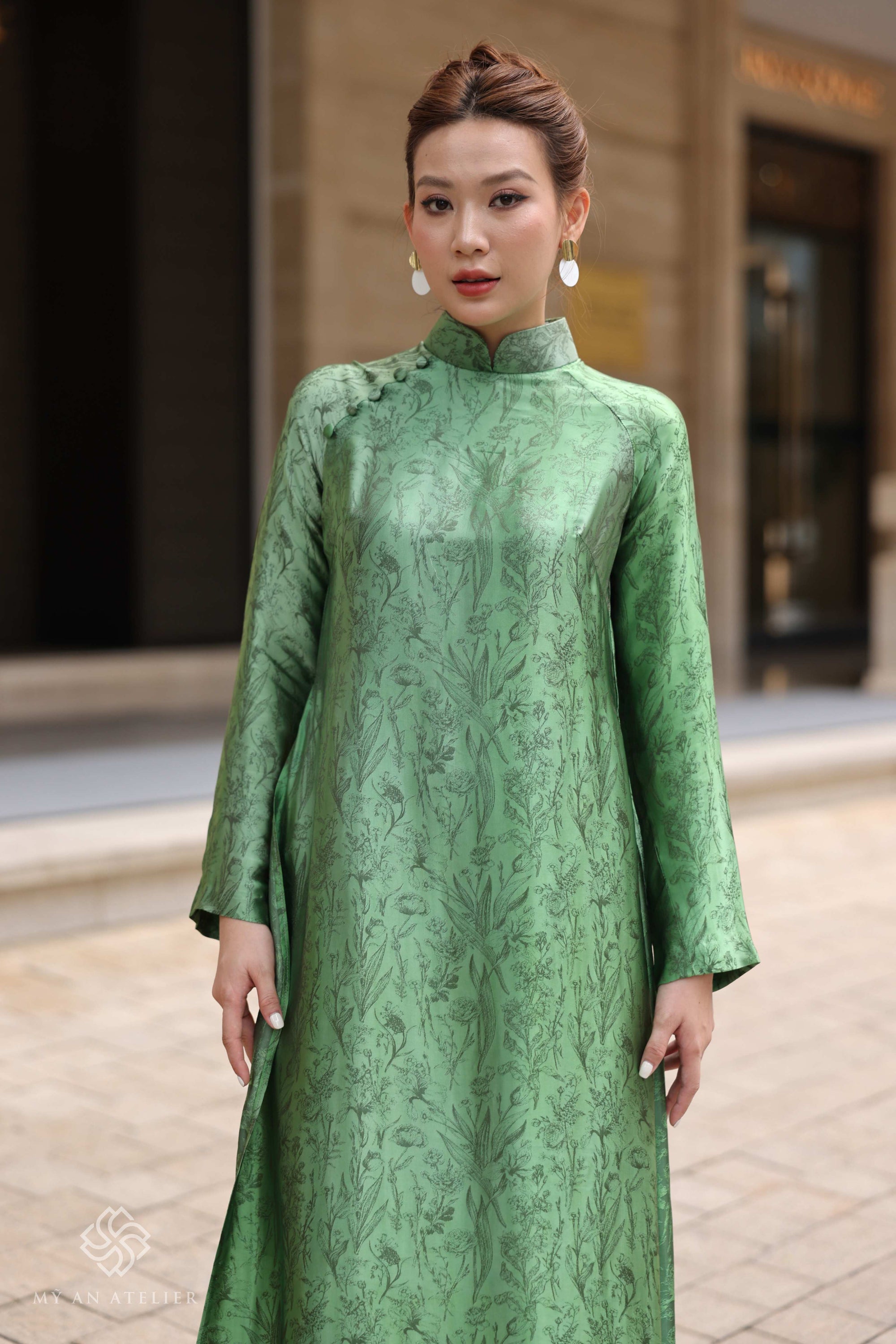 Mulberry silk formal Vietnamese dress