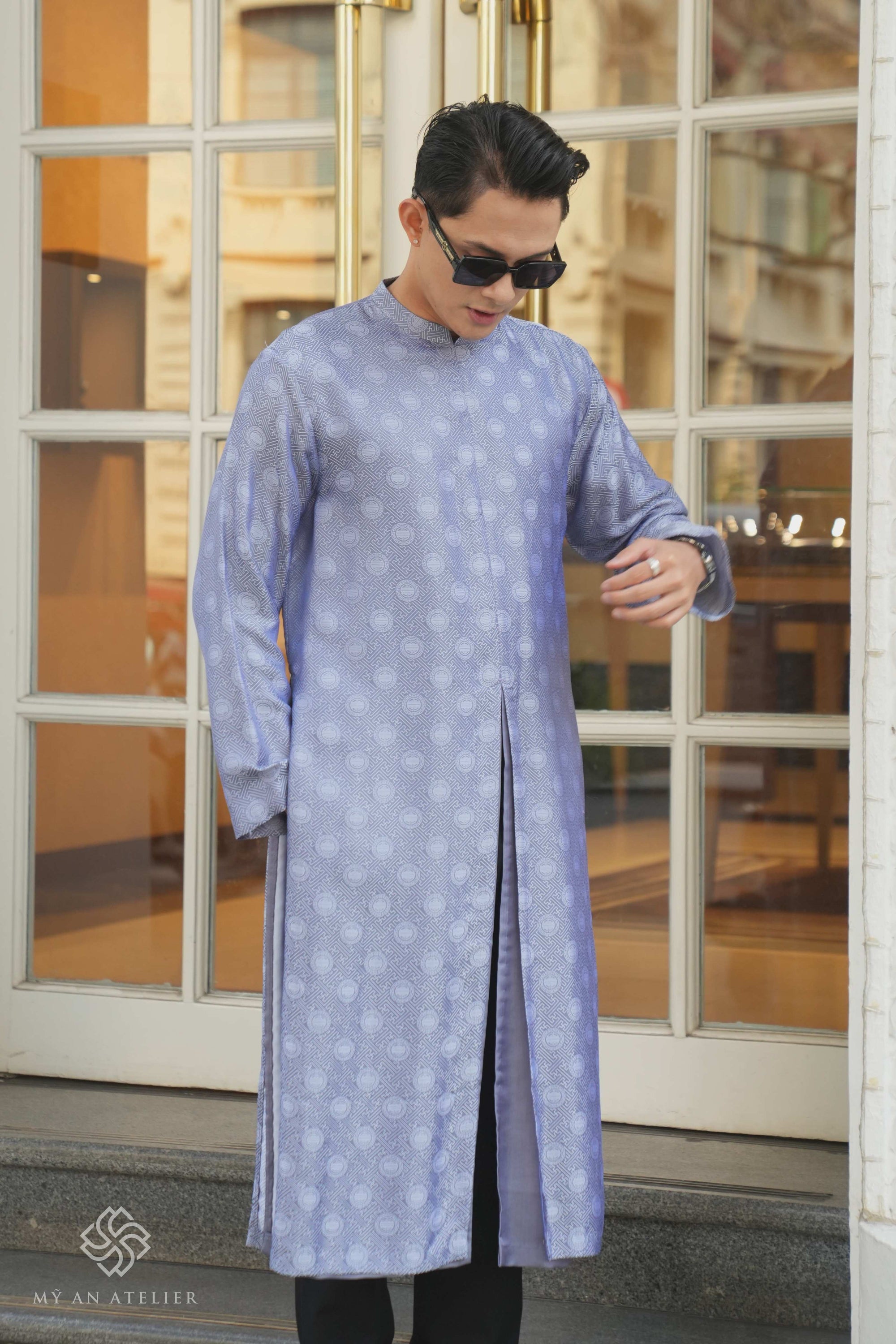 Mulberry silk front slit men ao dai