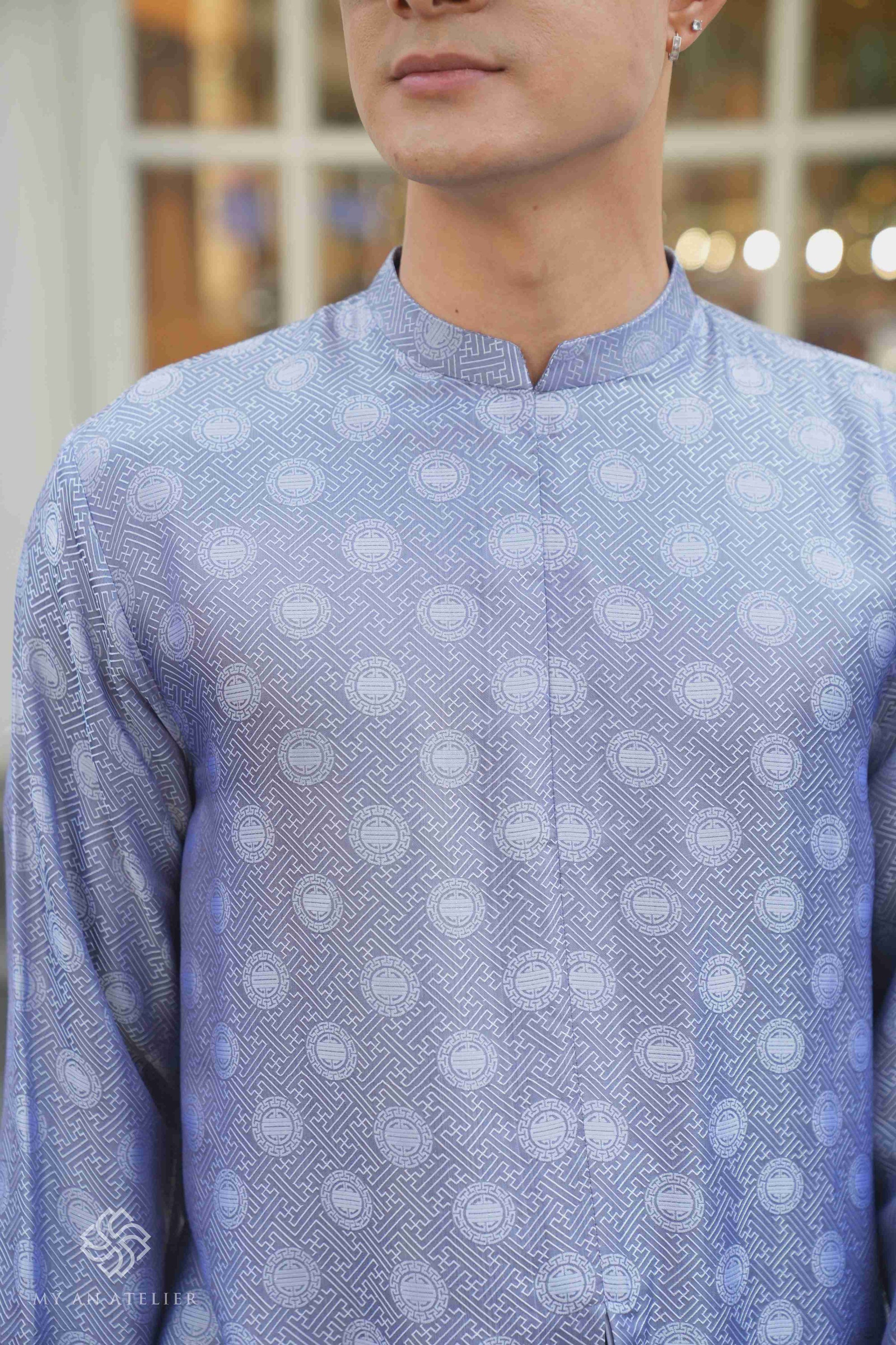 Mulberry silk front slit men ao dai