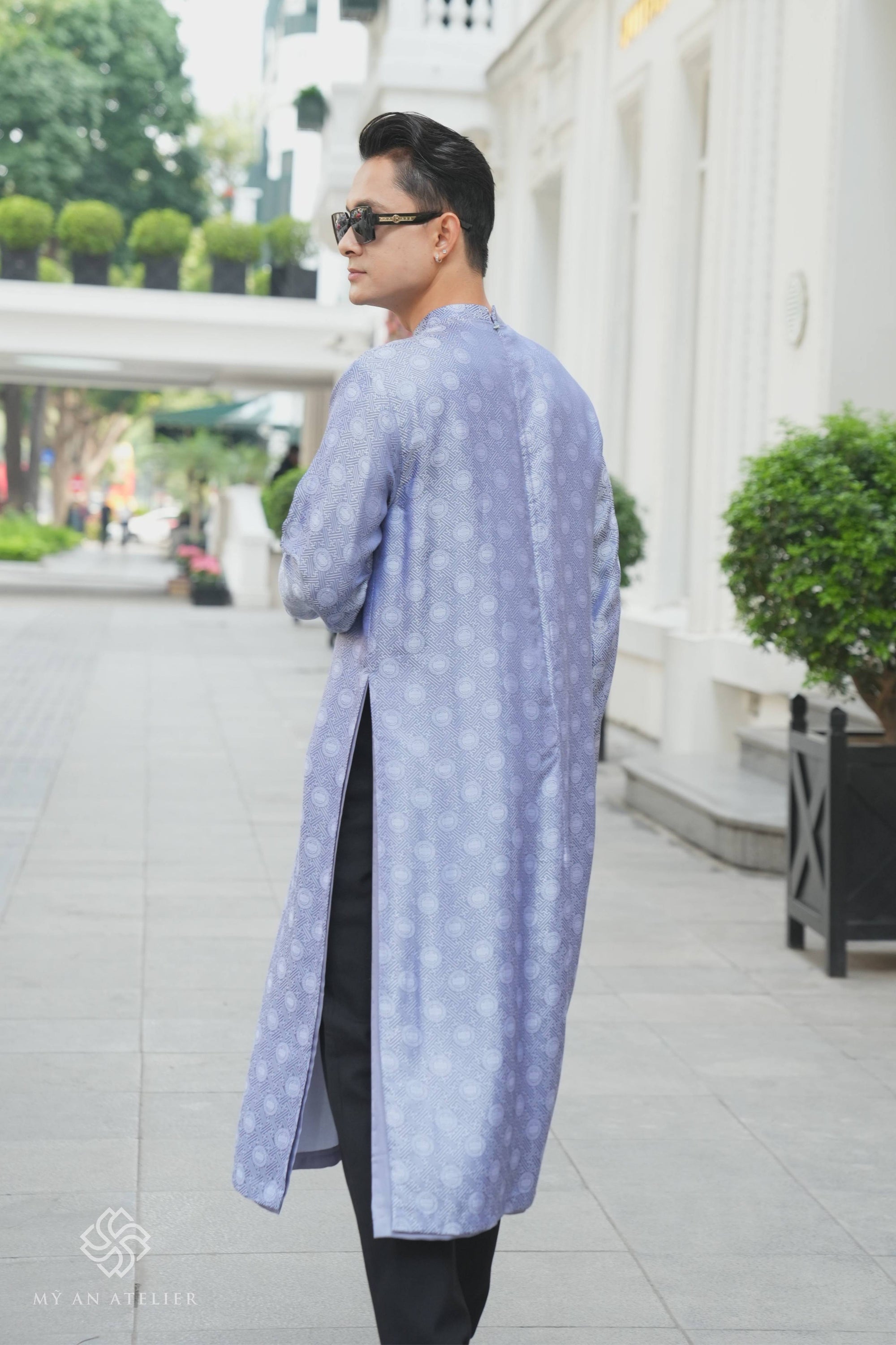 Mulberry silk front slit men ao dai