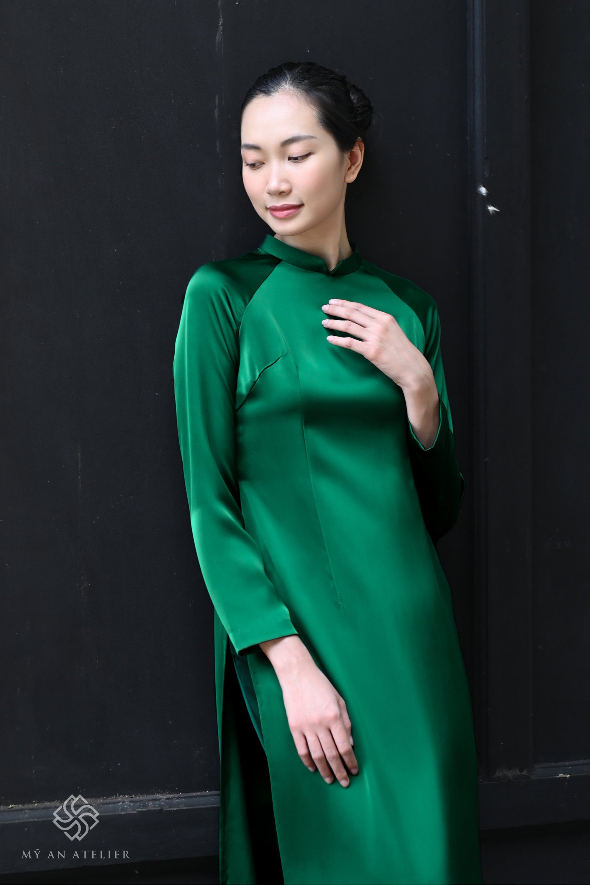 Mulberry silk green Vietnamese dress