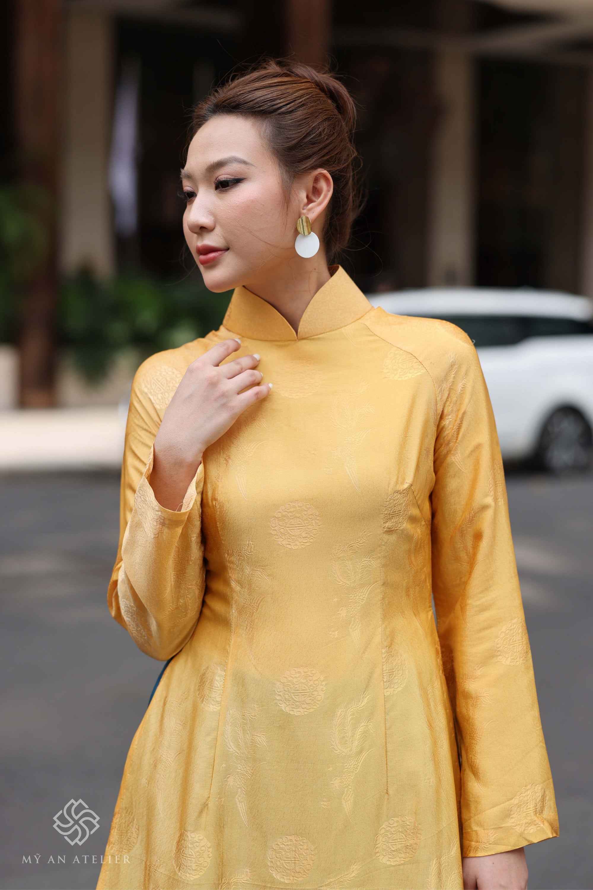 Mulberry silk high neck Vietnamese dress