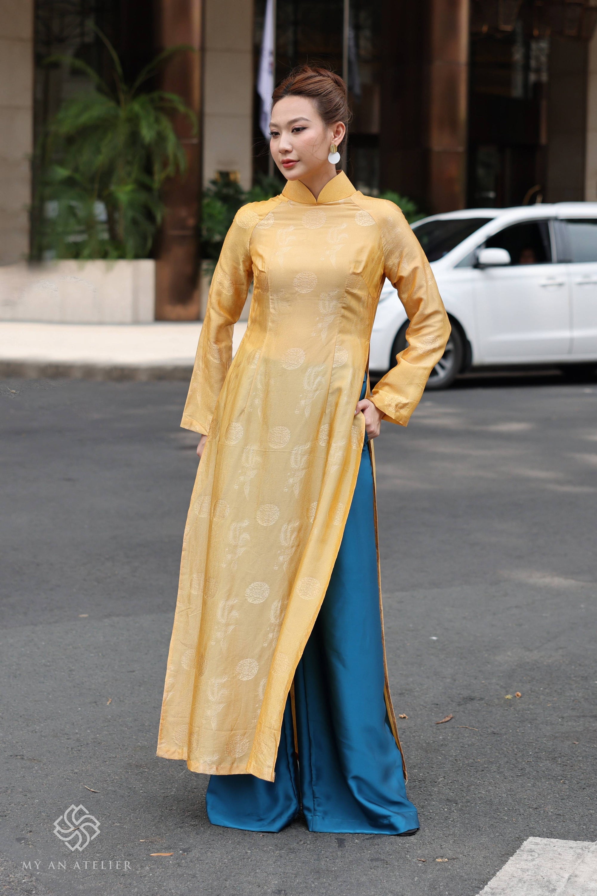 Mulberry silk high neck Vietnamese dress