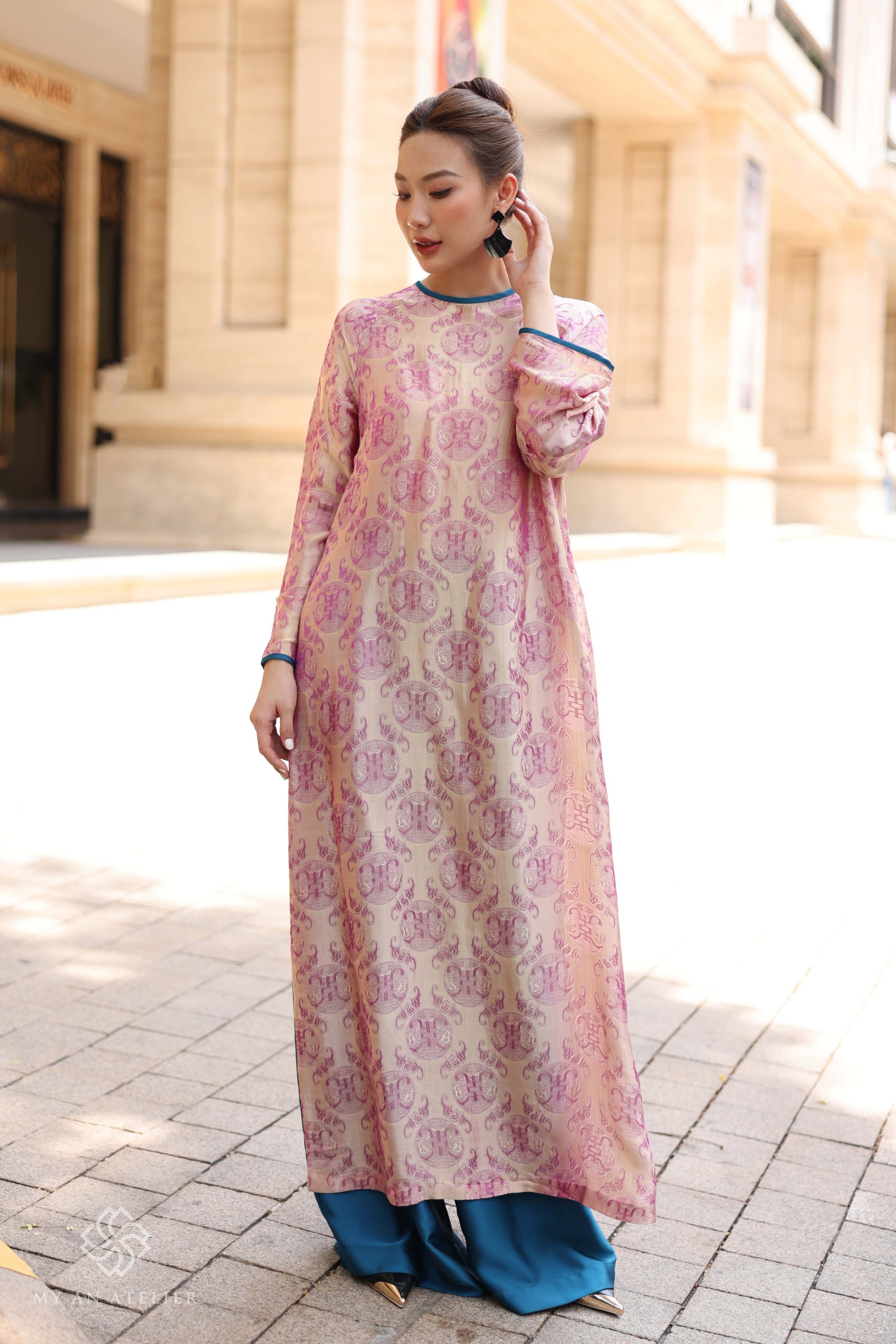 Mulberry silk long Vietnamese dress