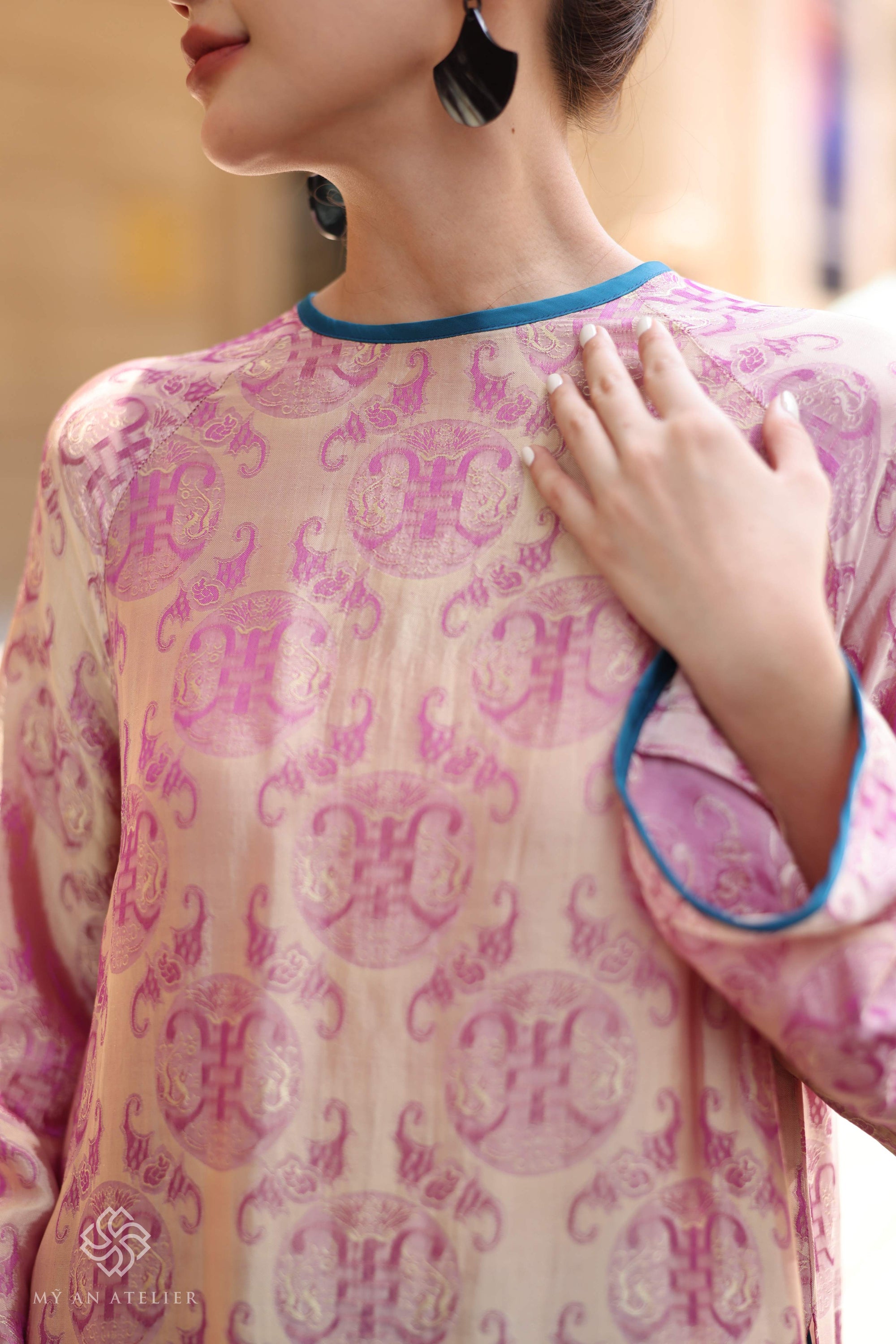 Mulberry silk long Vietnamese dress