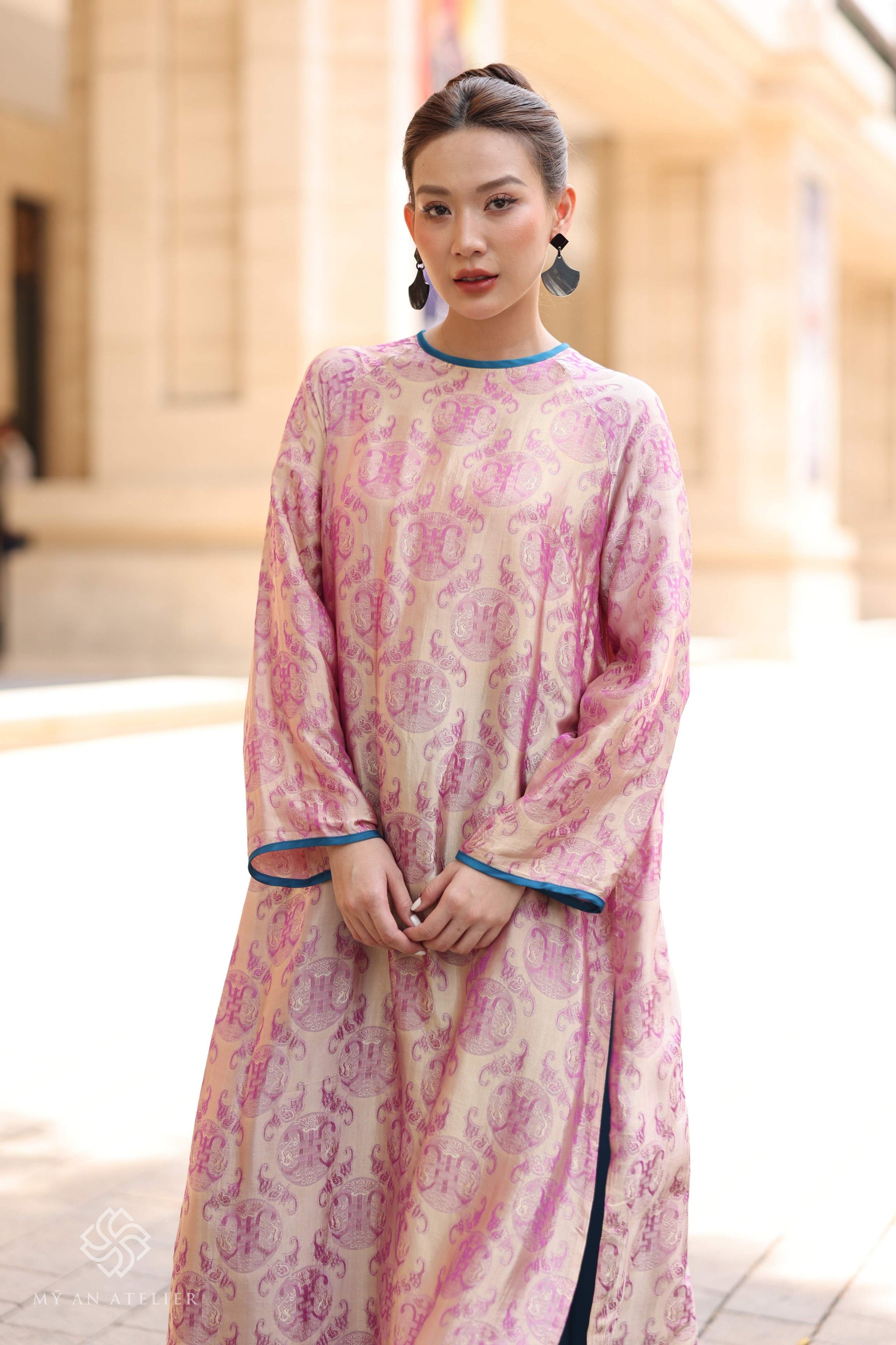 Mulberry silk long Vietnamese dress