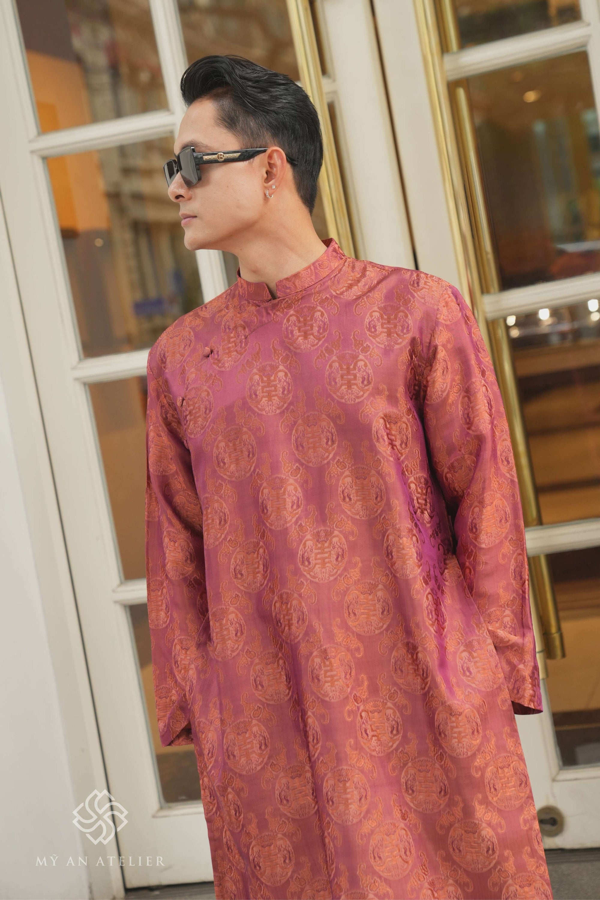 Mulberry silk men custom ao dai