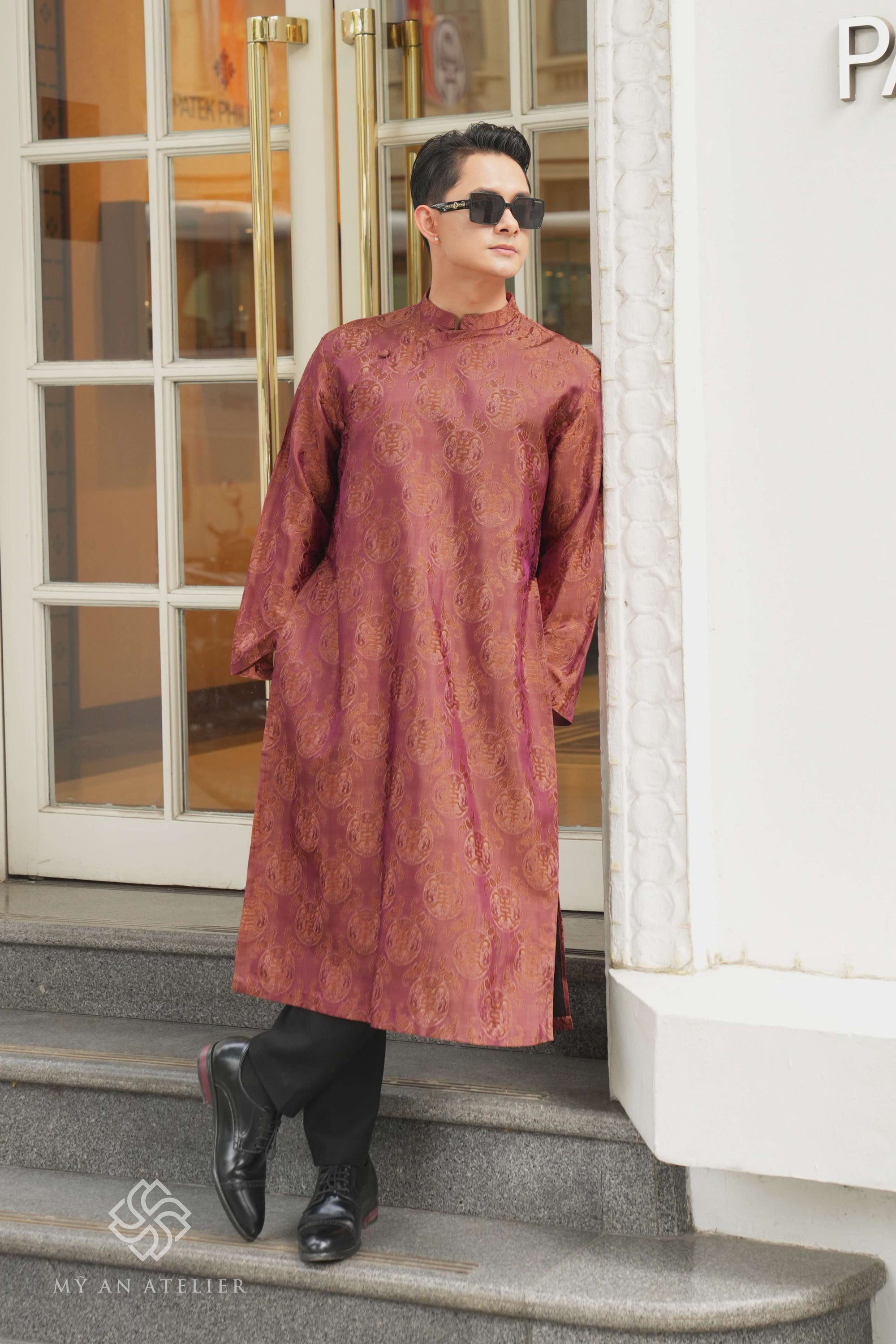 Mulberry silk men custom ao dai