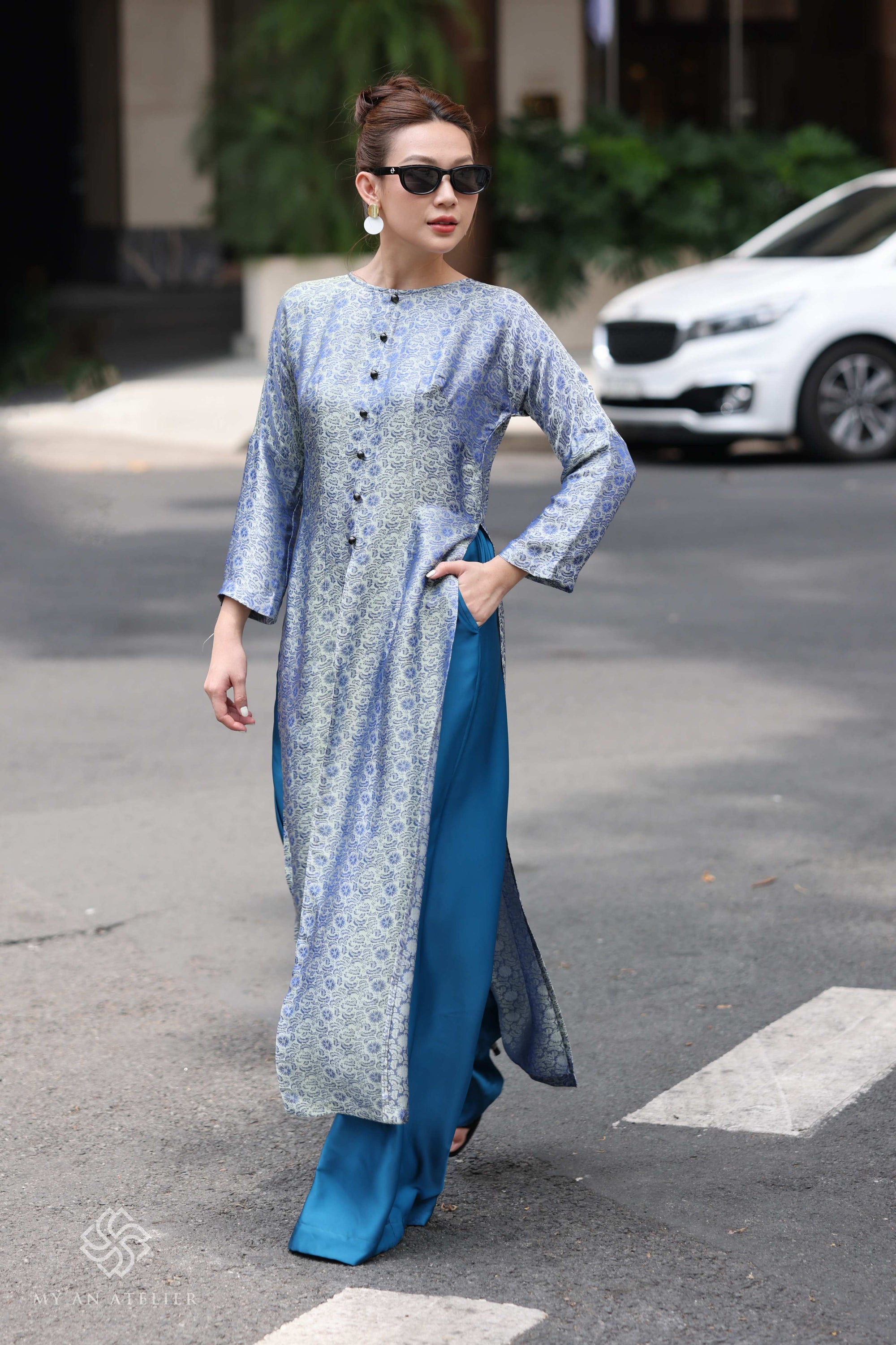 Mulberry silk modern ao dai dress