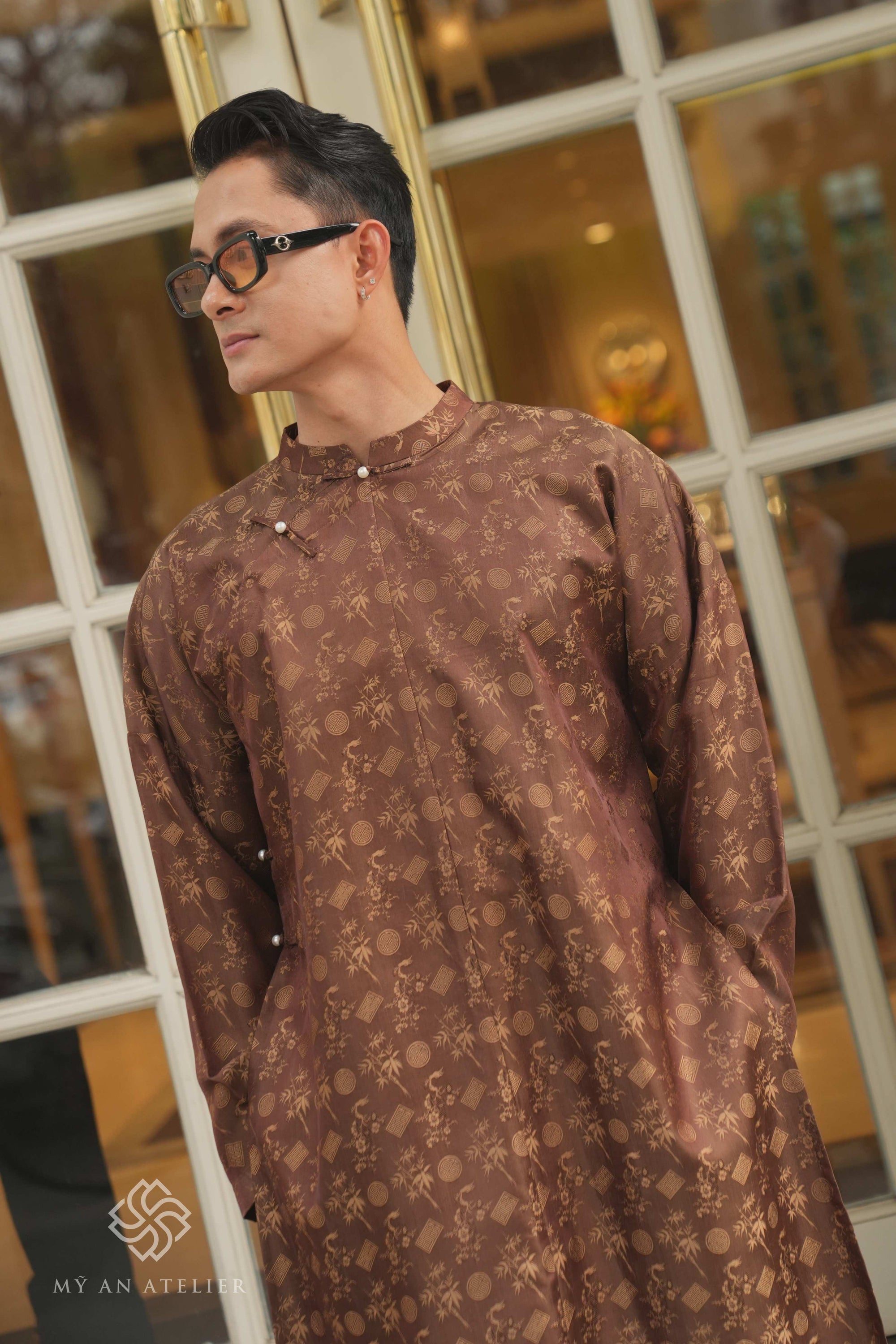 Mulberry silk modern ao dai for men