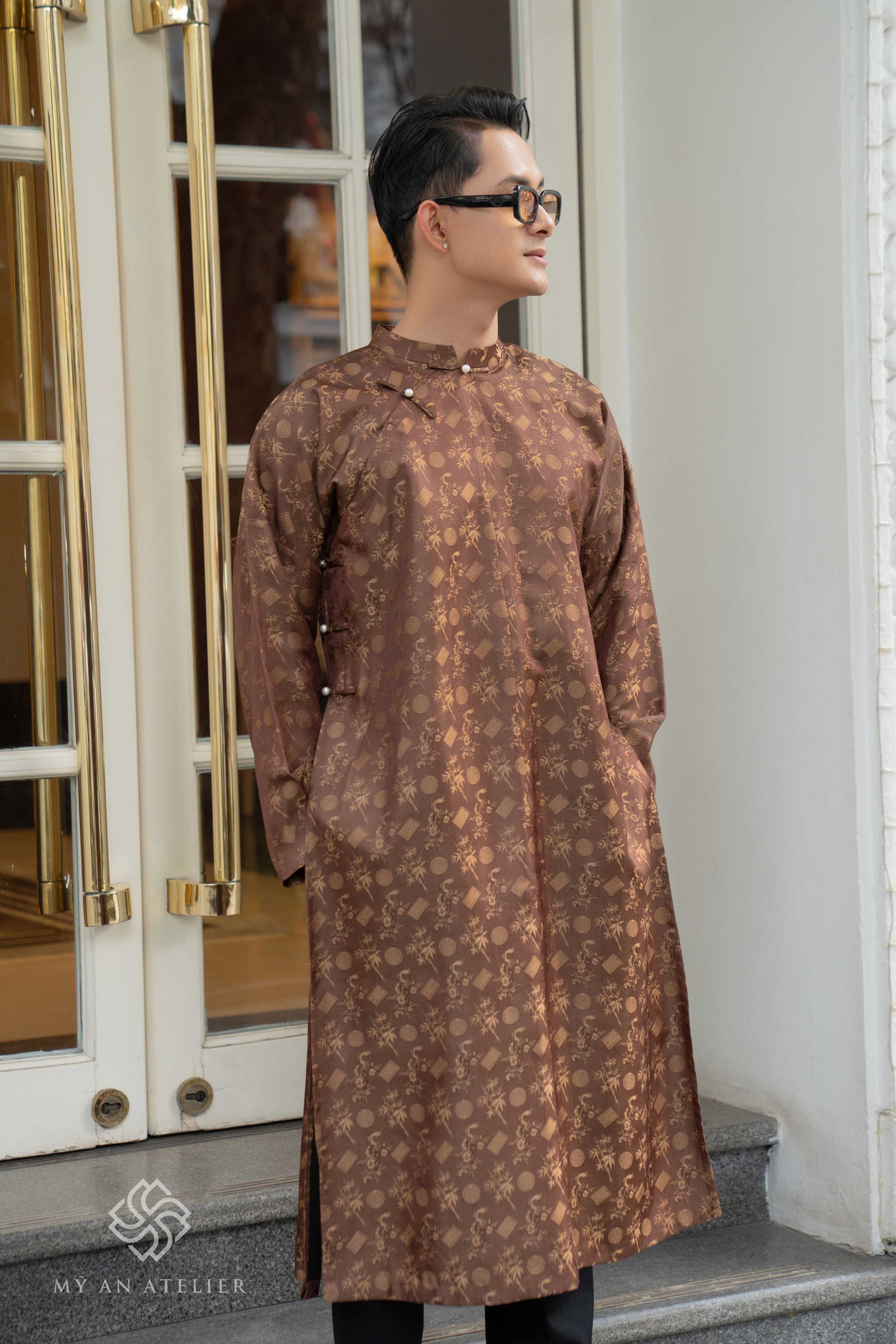 Mulberry silk modern ao dai for men
