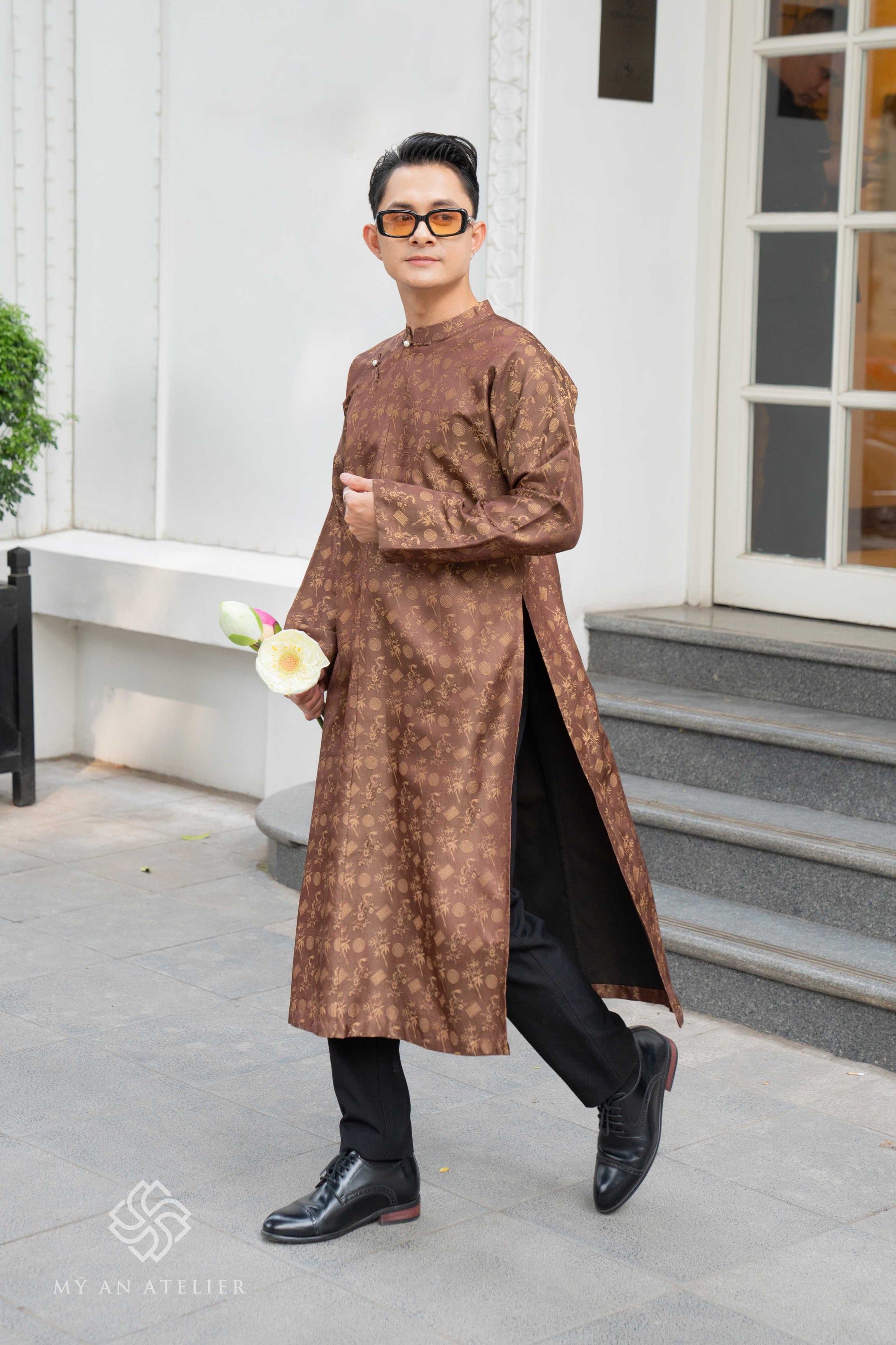 Mulberry silk modern ao dai for men