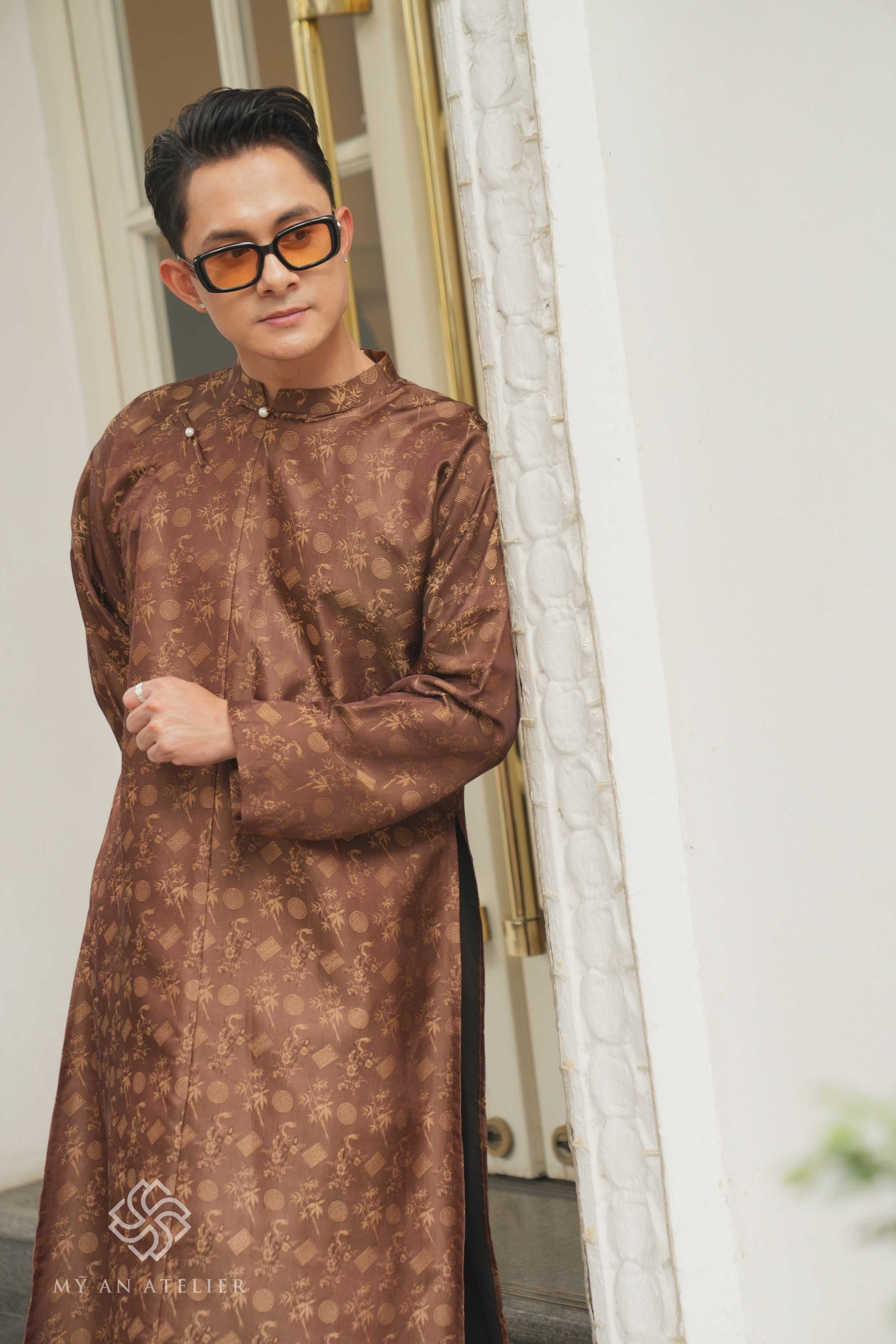 Mulberry silk modern ao dai for men