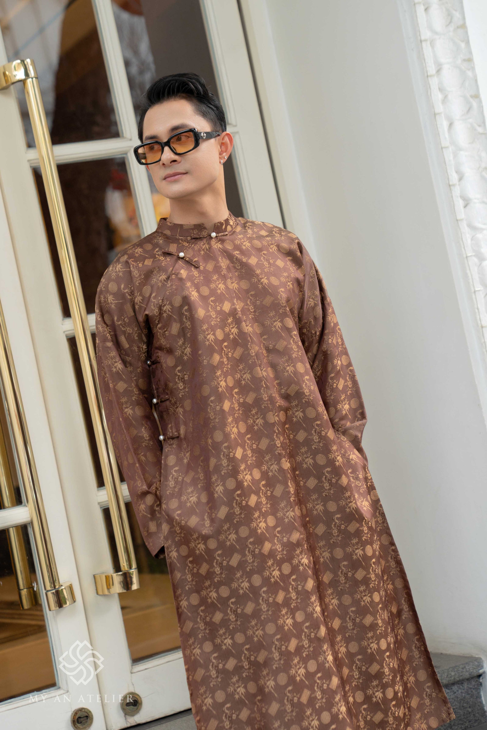 Mulberry silk modern ao dai for men