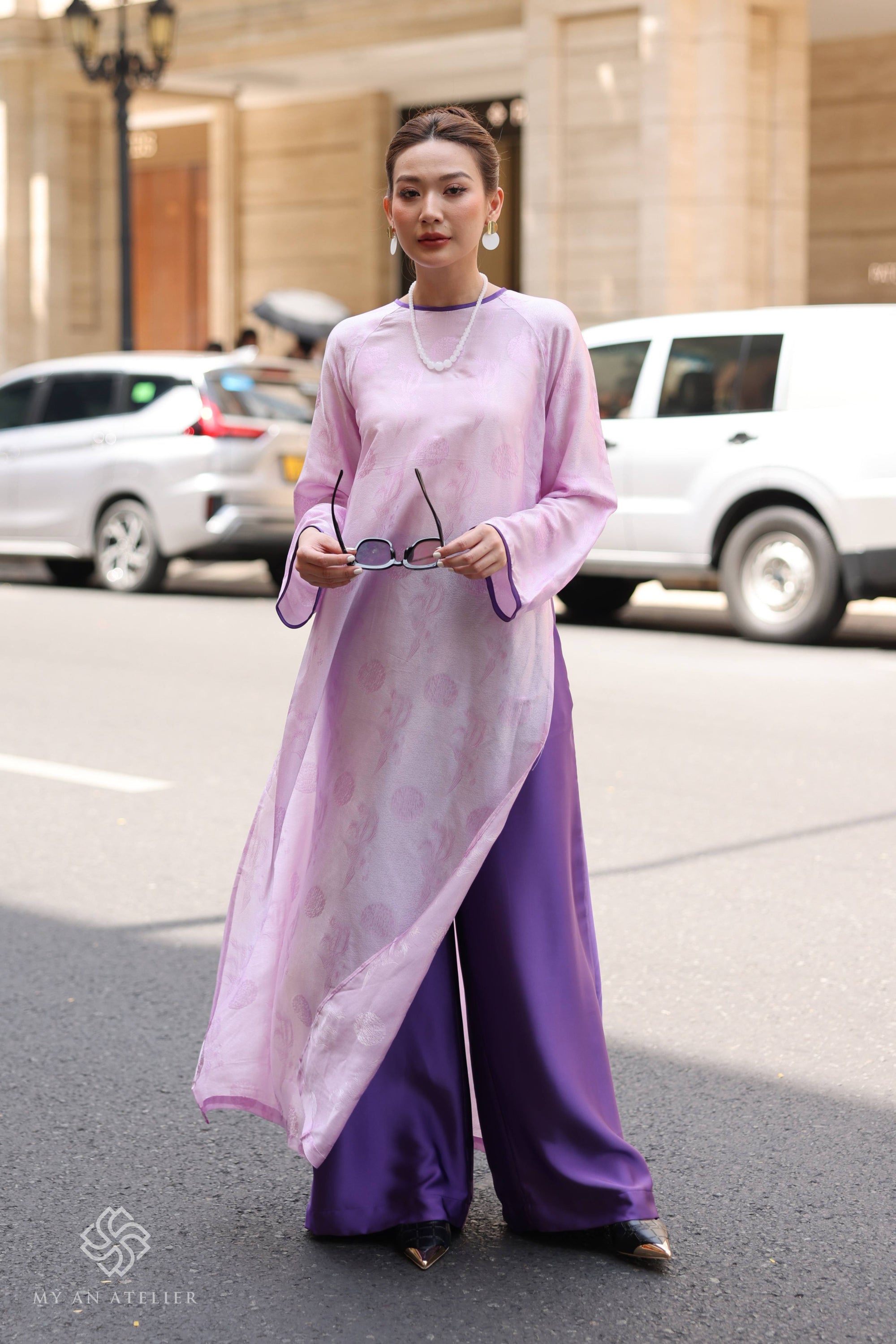 Mulberry silk modern Vietnamese dress