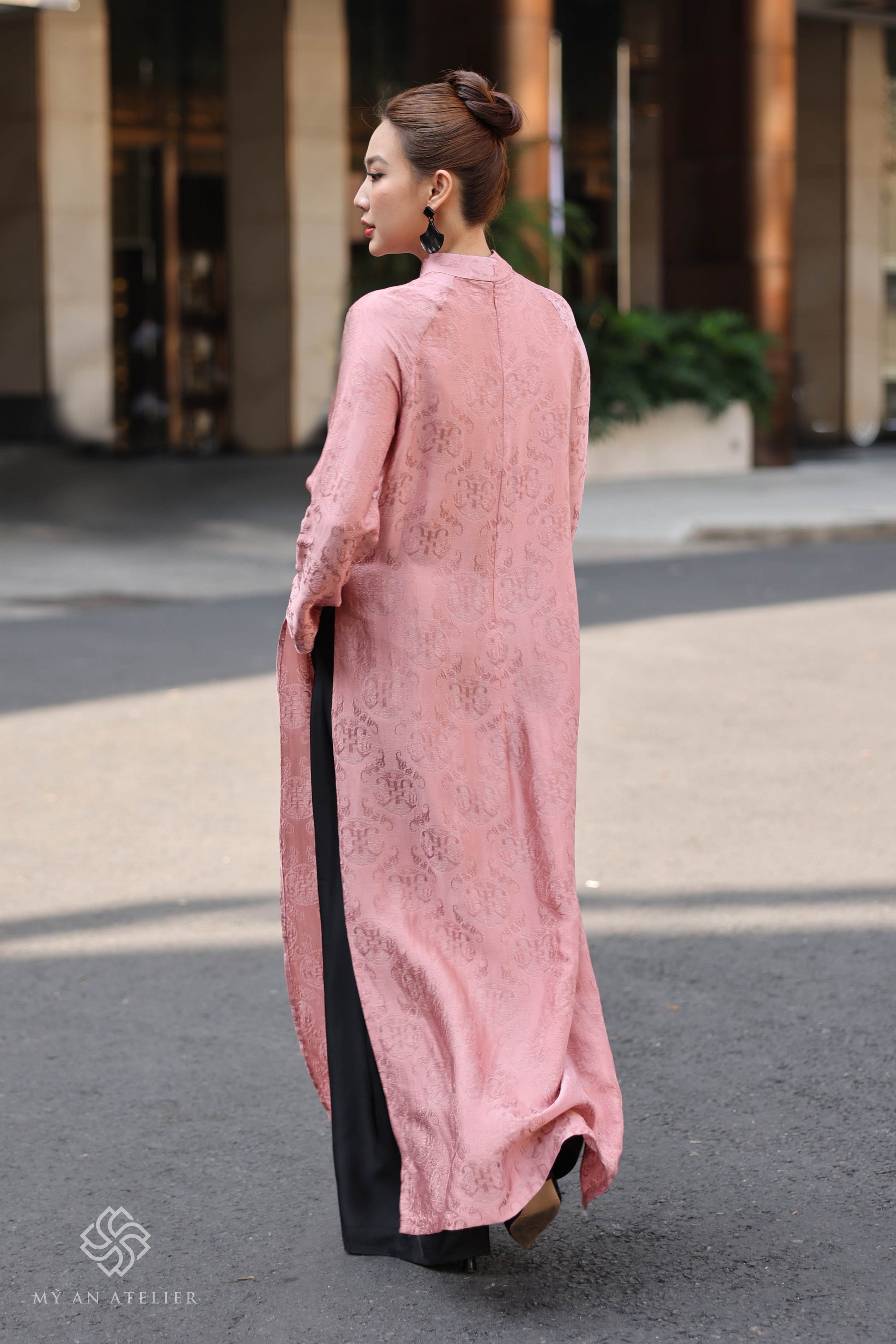 Mulberry silk pink Vietnamese dress