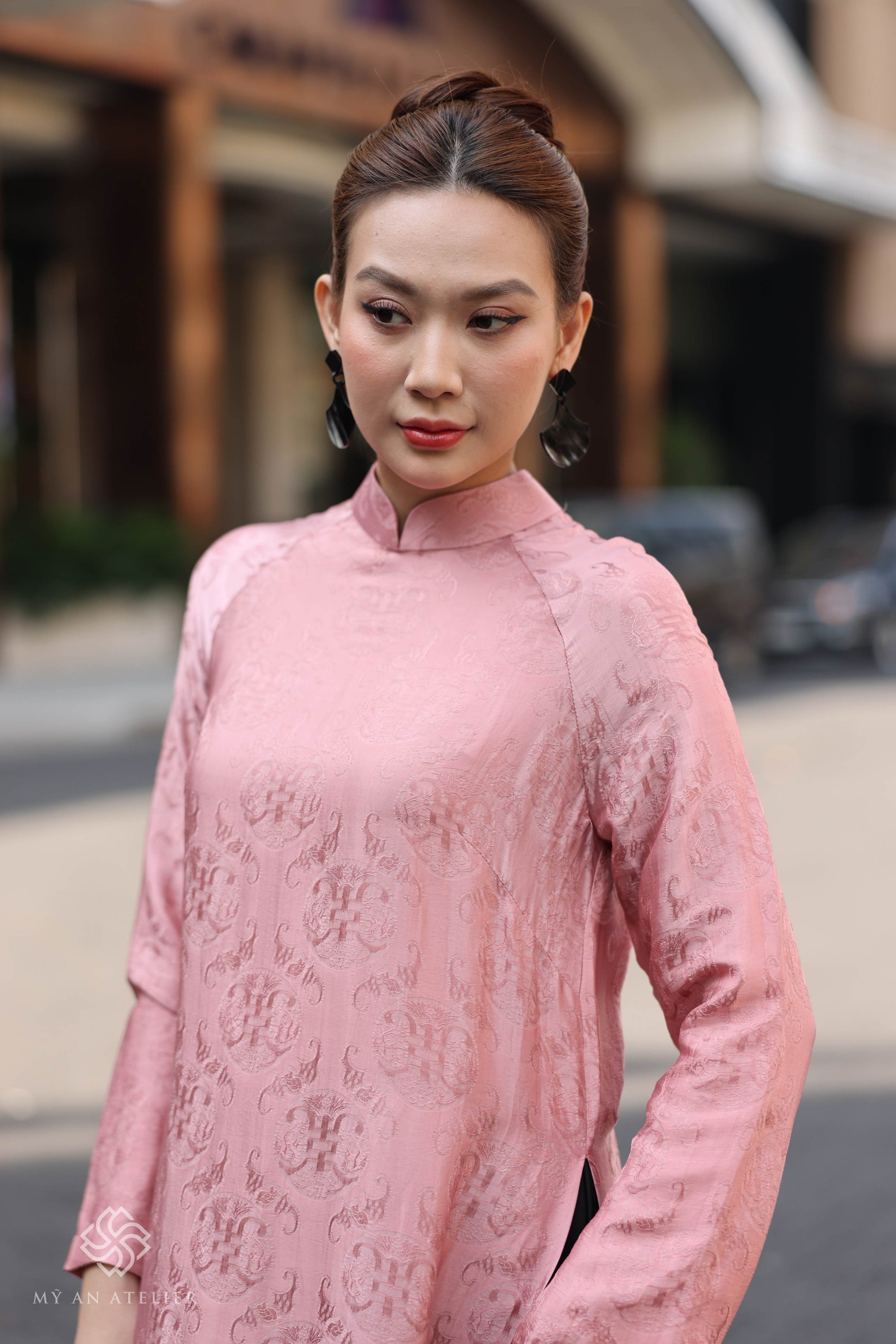 Mulberry silk pink Vietnamese dress