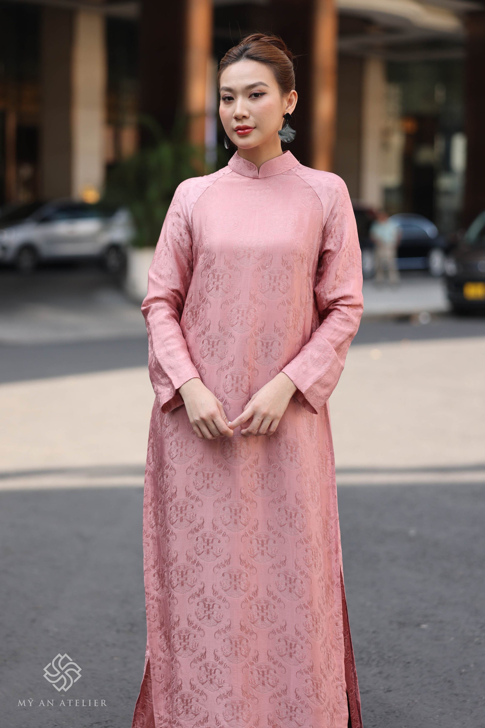 Mulberry silk pink Vietnamese dress