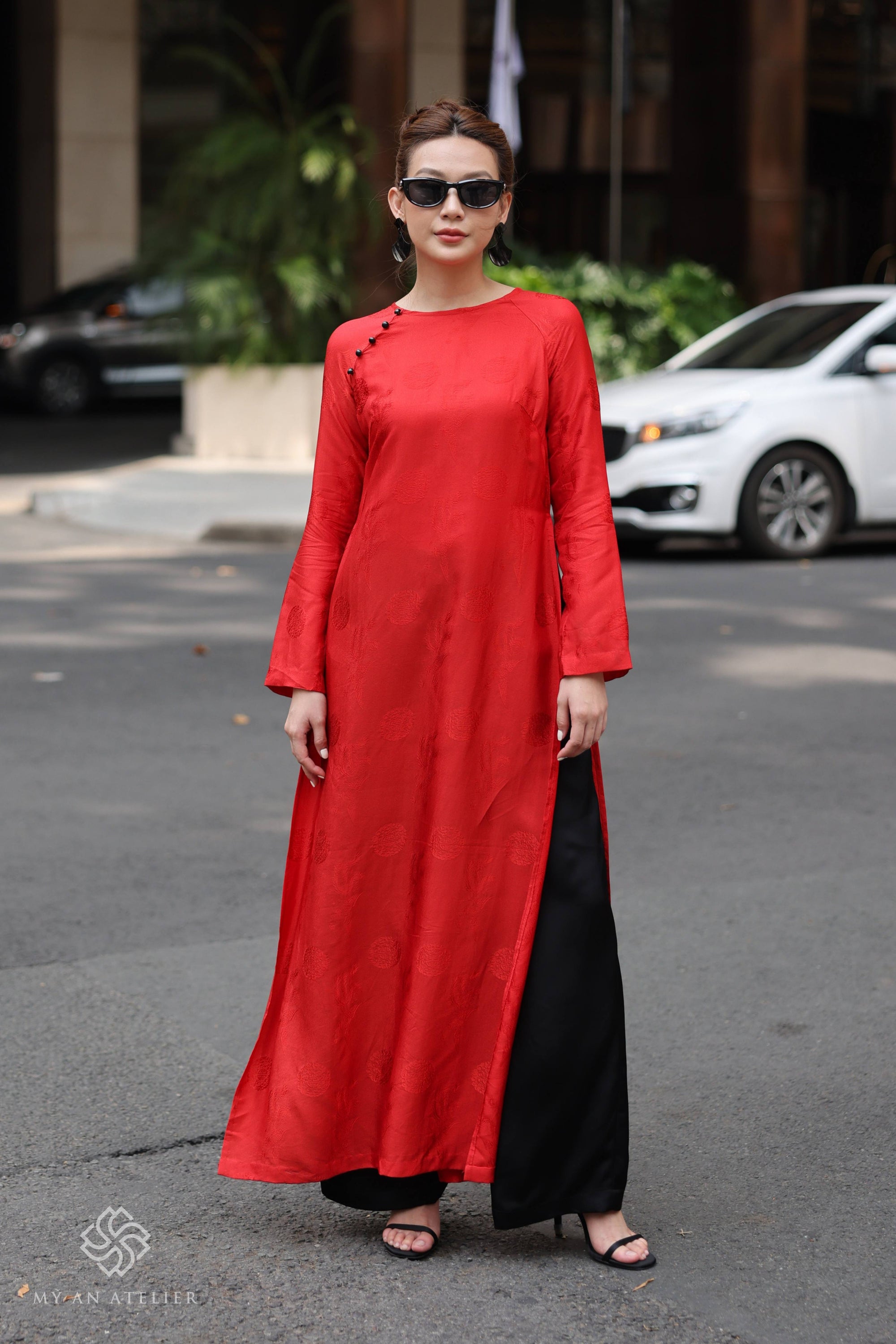 Mulberry silk red Vietnamese dress
