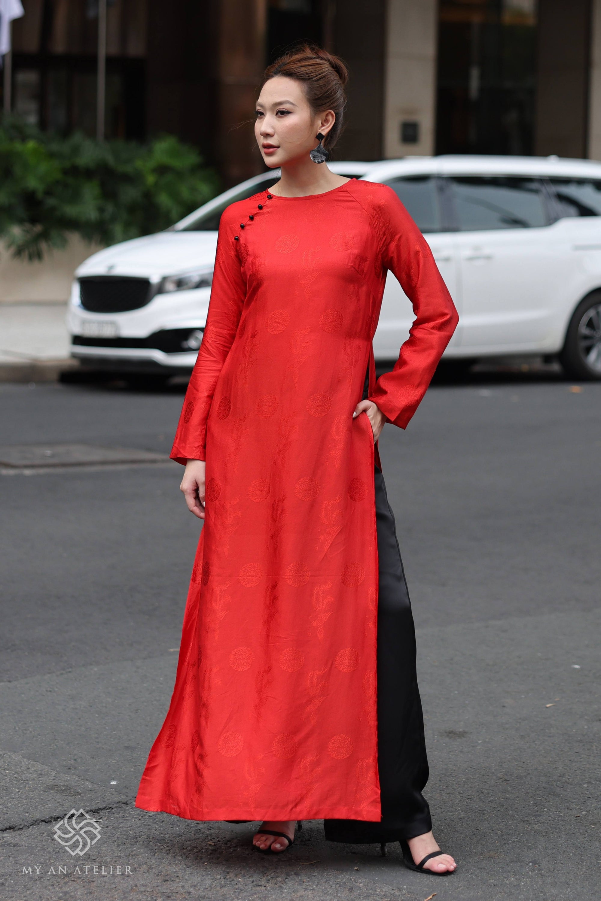 Mulberry silk red Vietnamese dress
