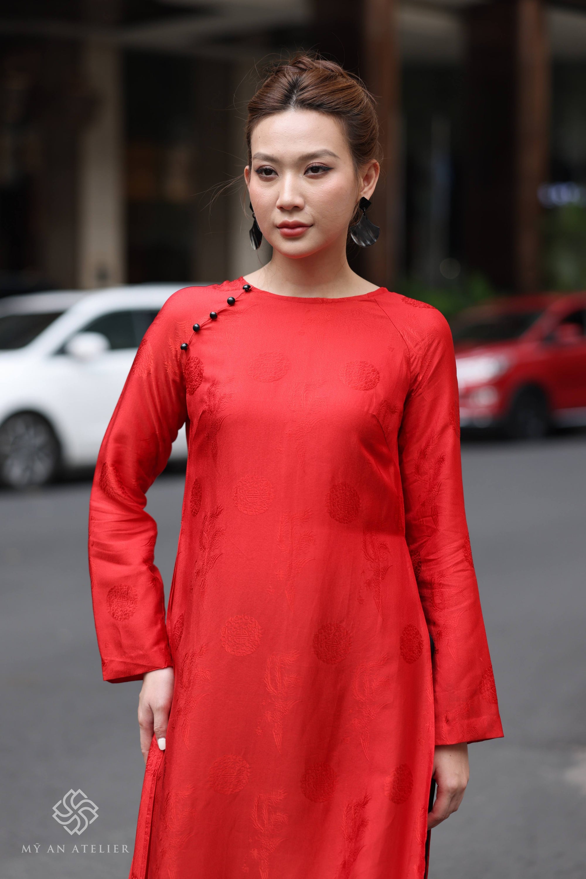 Mulberry silk red Vietnamese dress