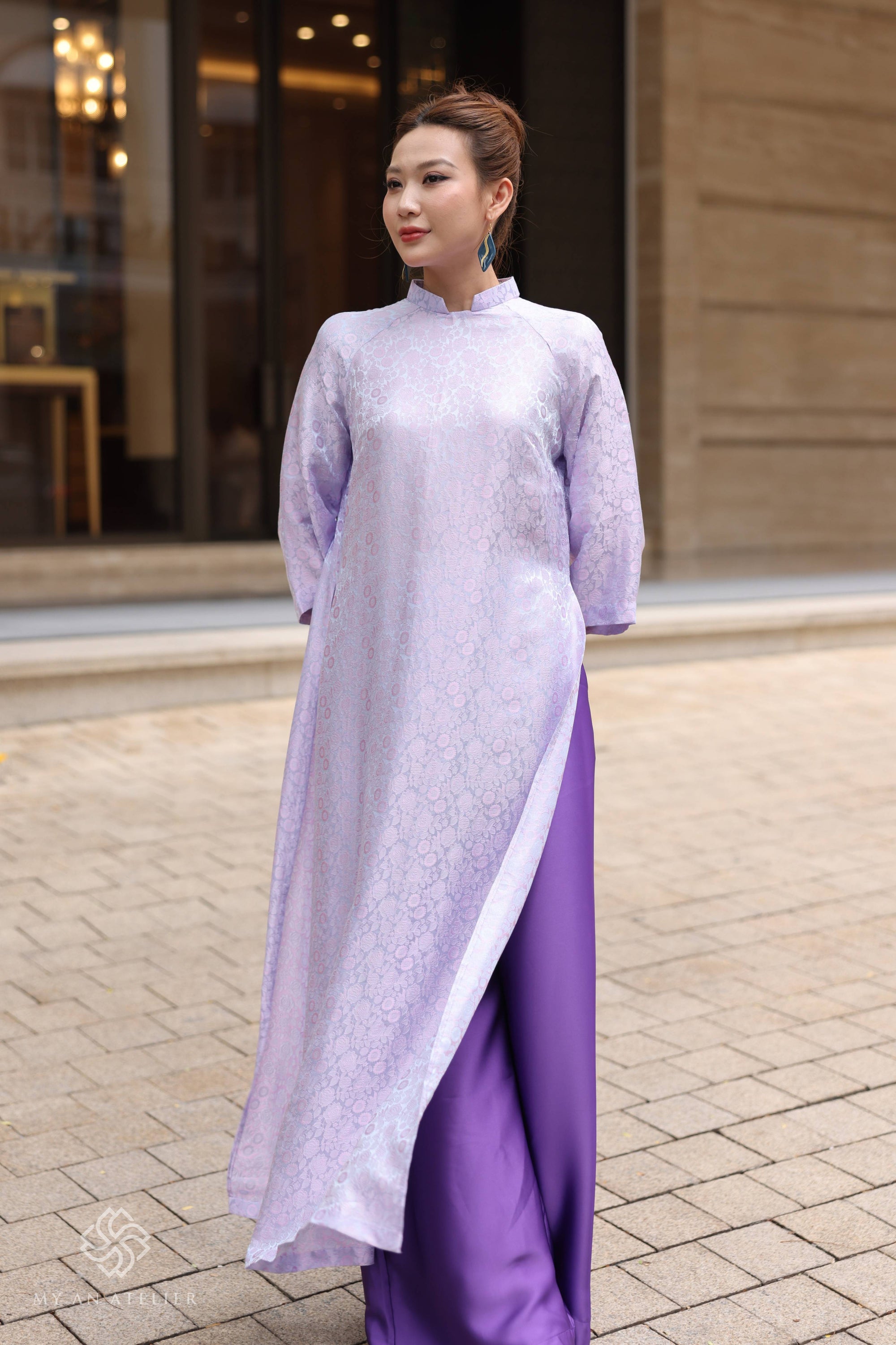 Mulberry silk Vietnamese custom dress