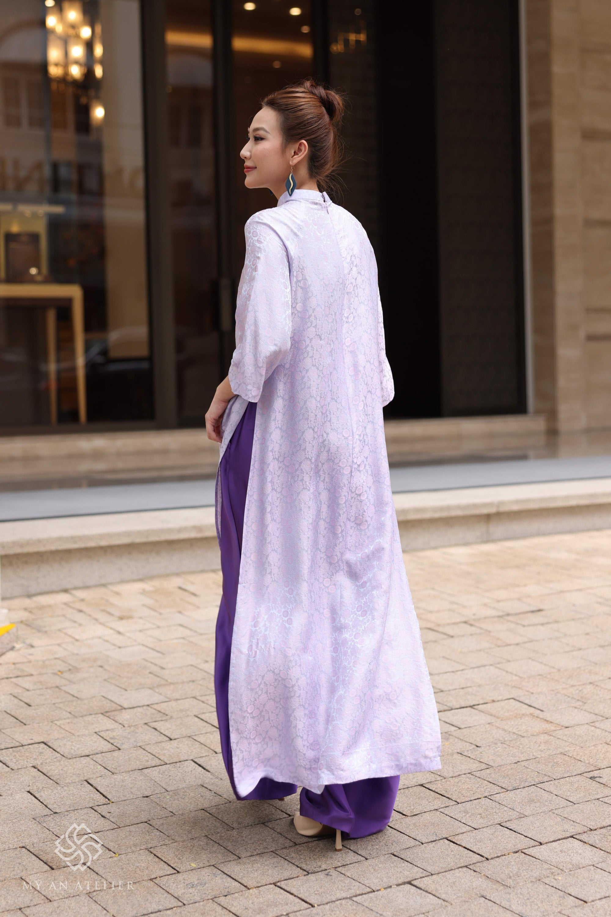 Mulberry silk Vietnamese custom dress