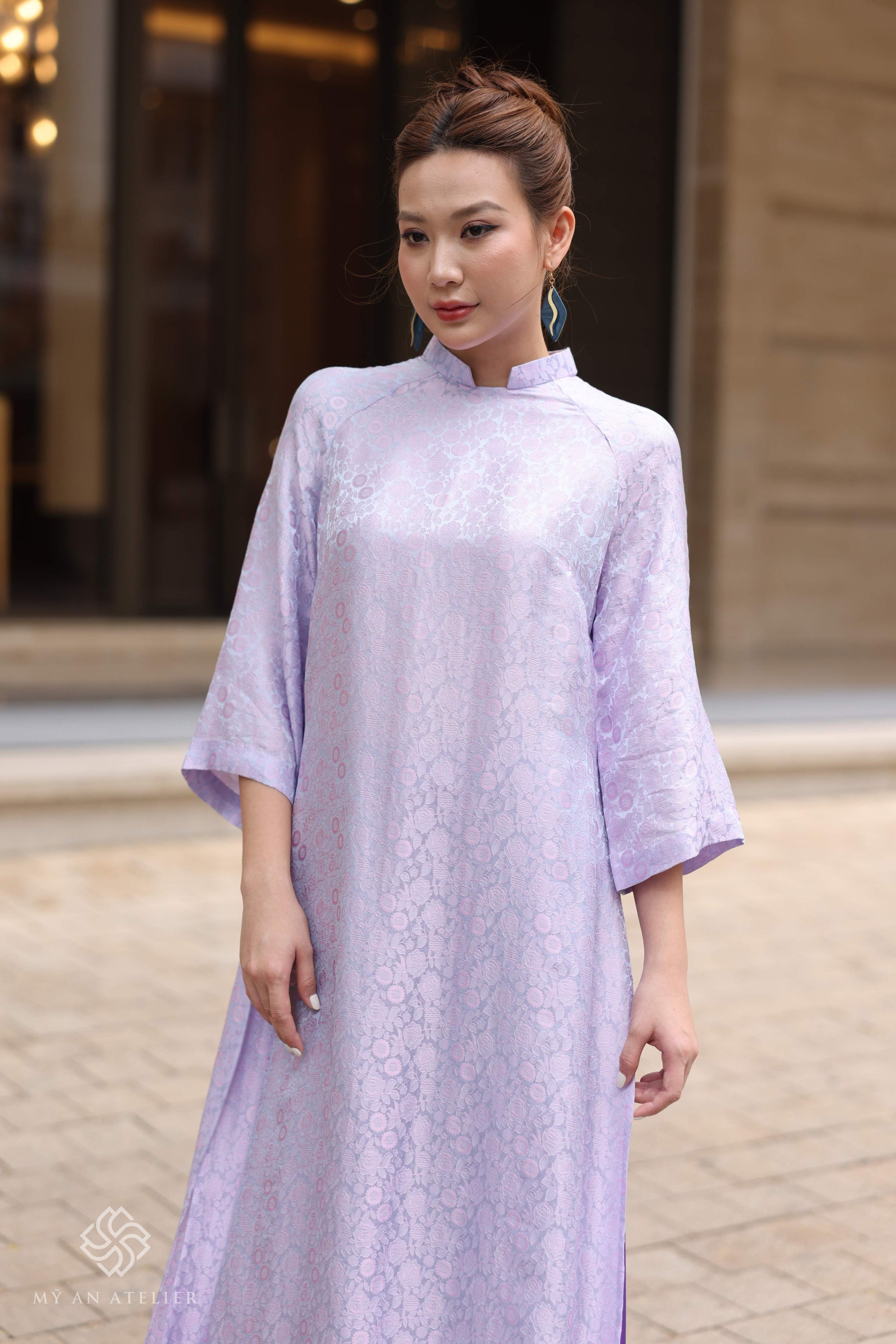 Mulberry silk Vietnamese custom dress