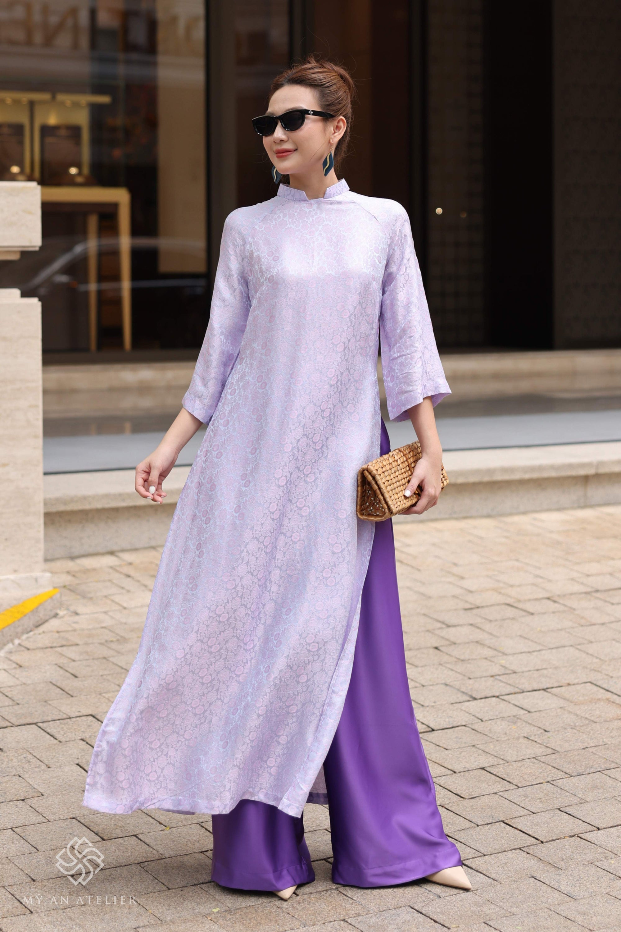 Mulberry silk Vietnamese custom dress