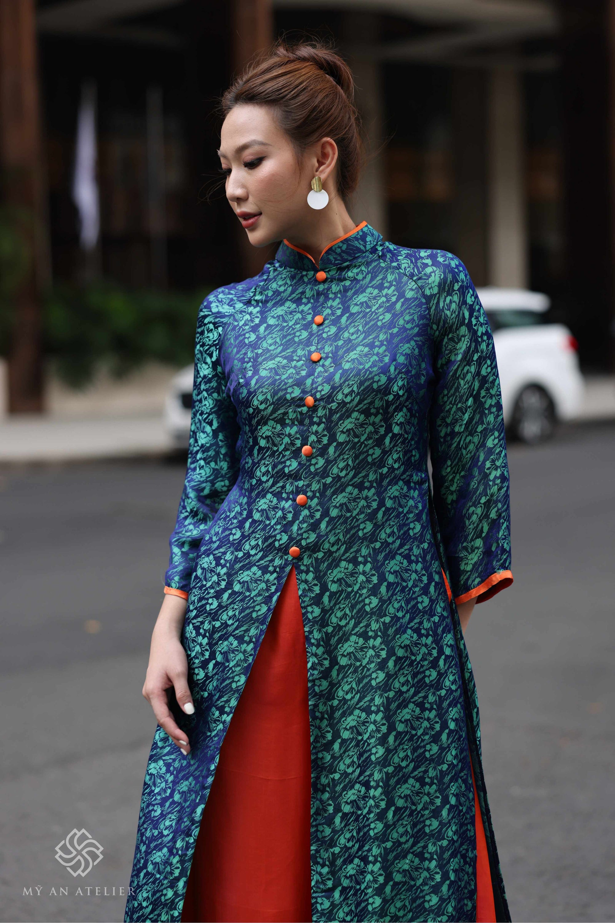 Mulberry silk Vietnamese long dress