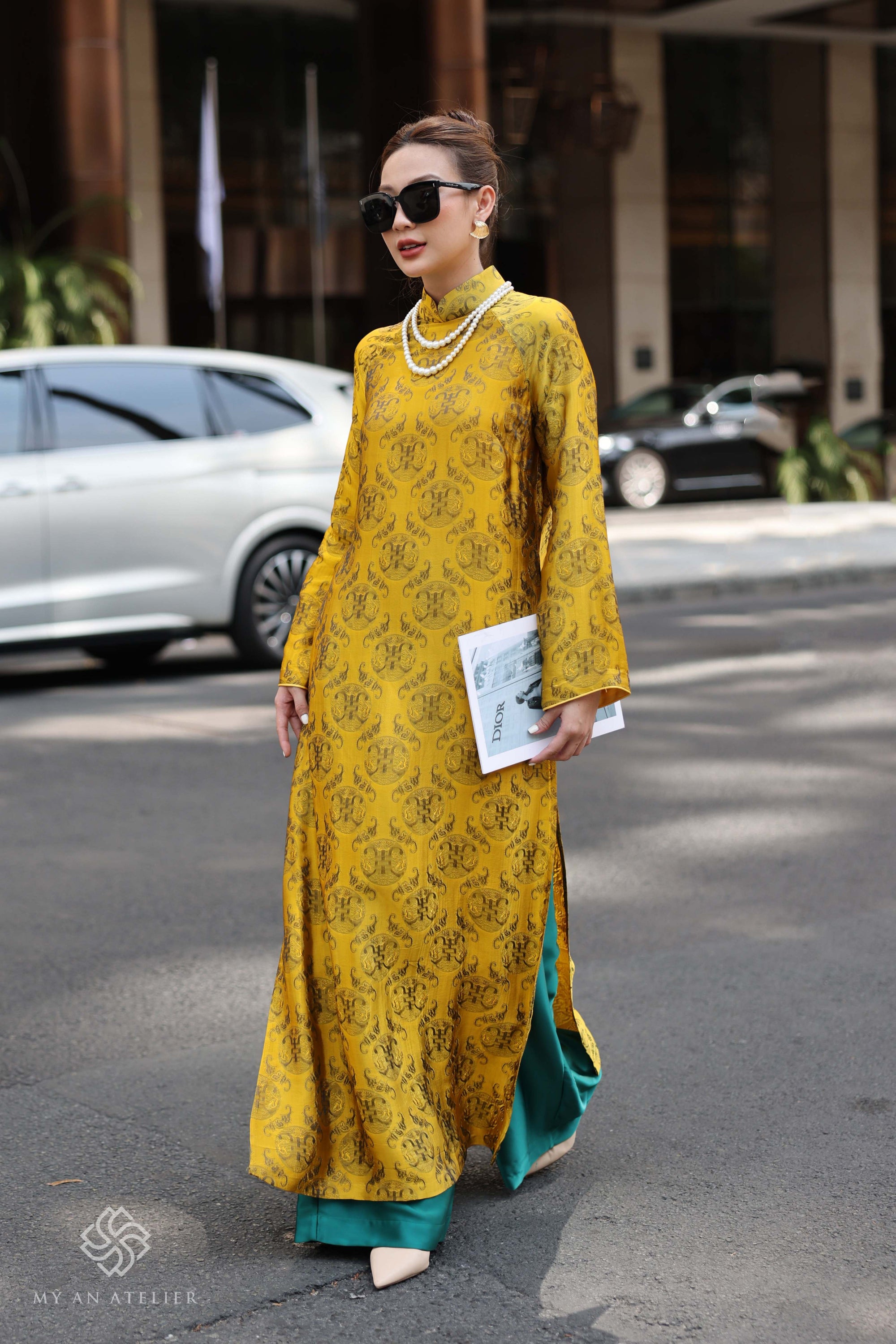Mulberry silk yellow Vietnamese dress