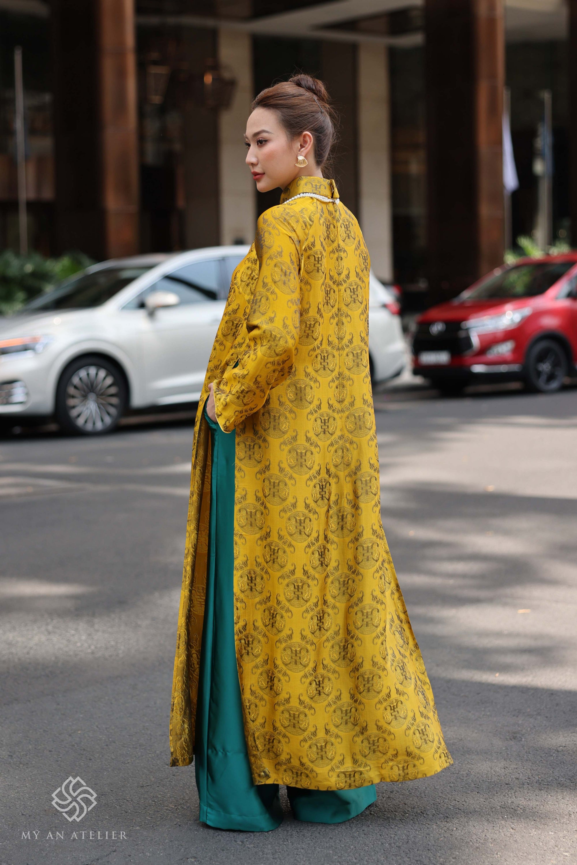 Mulberry silk yellow Vietnamese dress