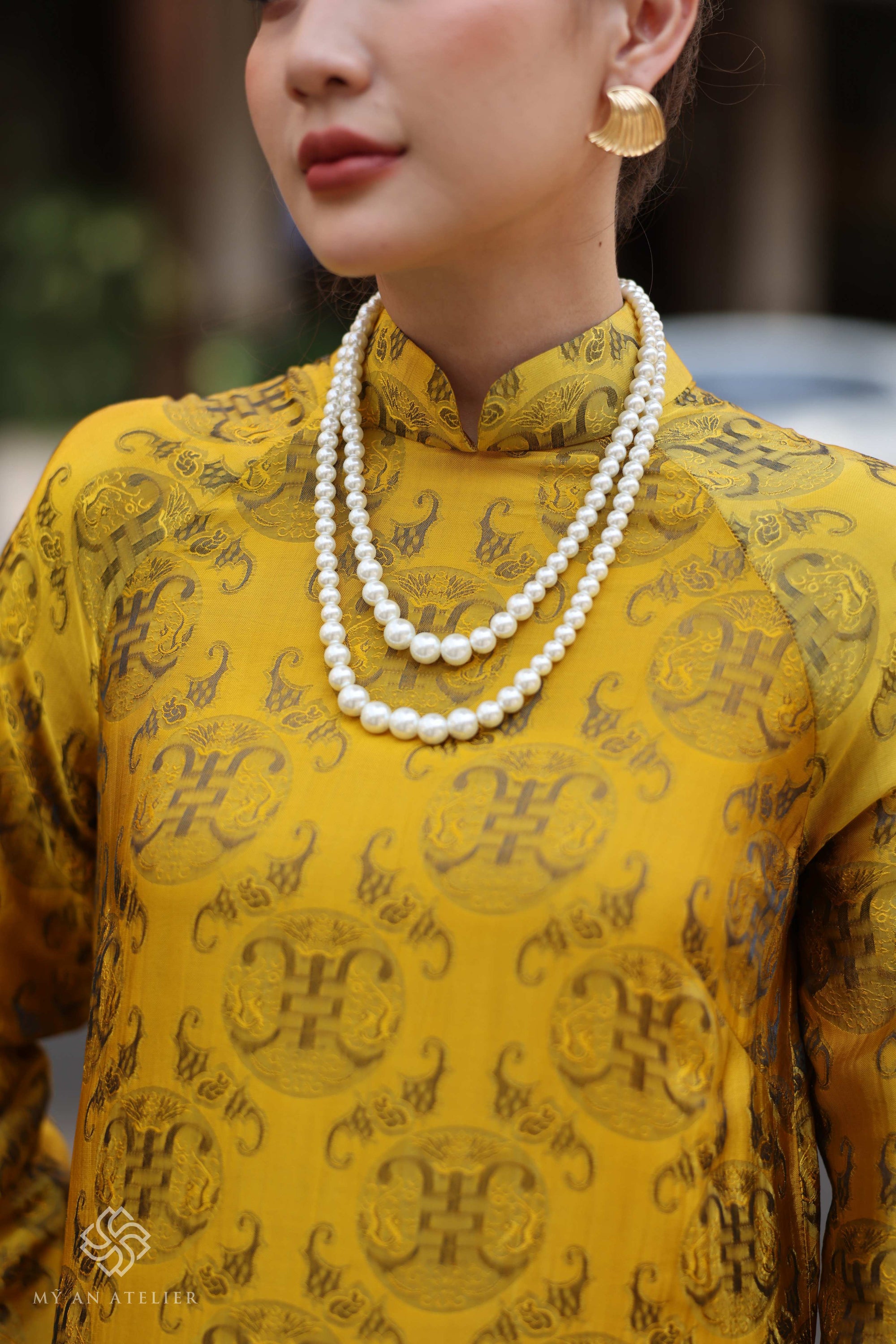 Mulberry silk yellow Vietnamese dress