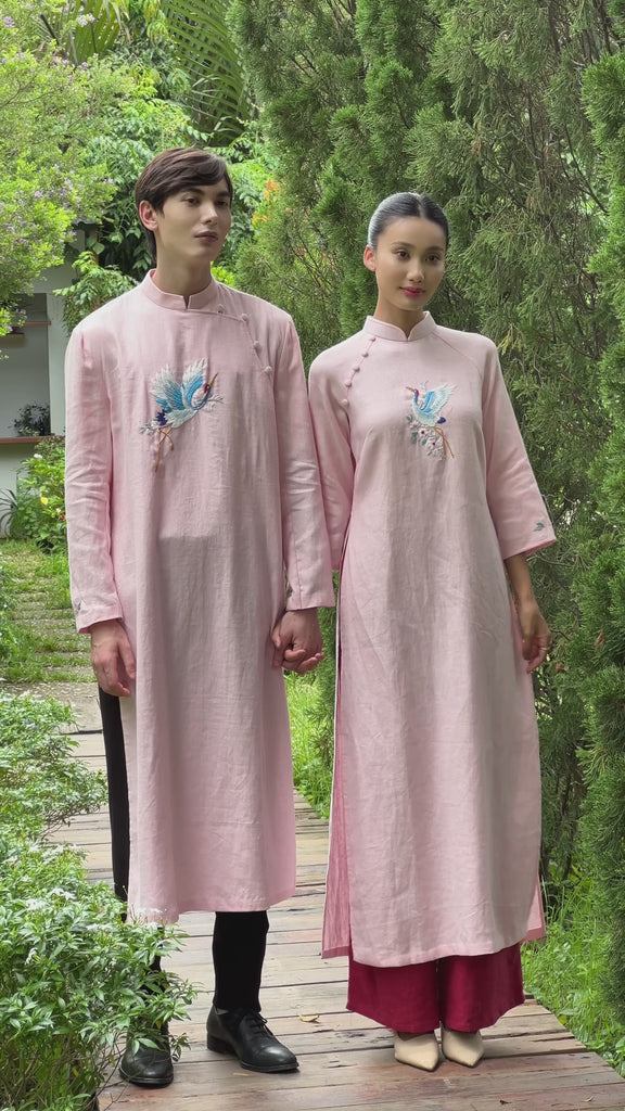 Hand-embroidered ao dai couple set