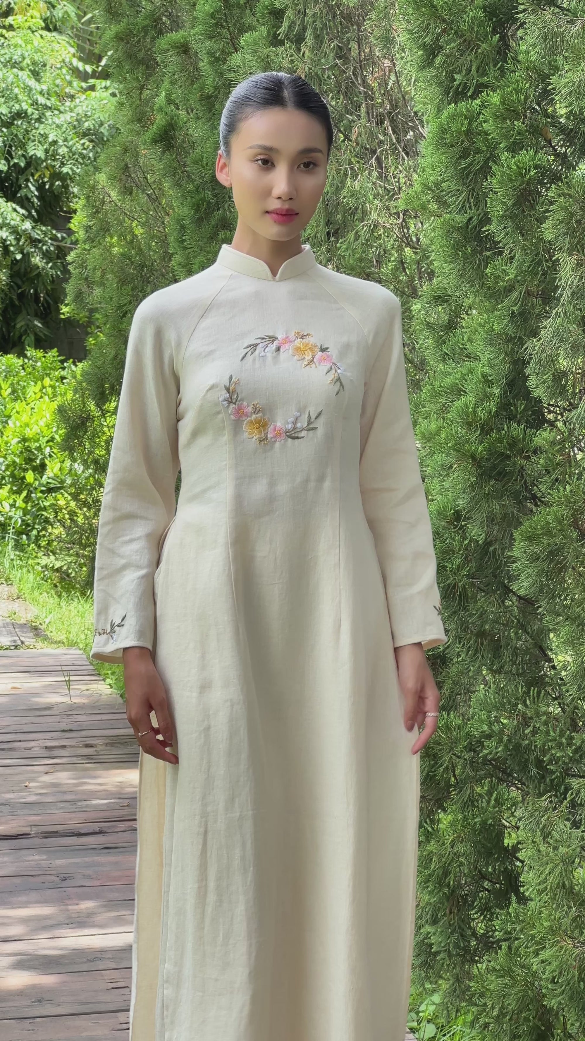 Formal Vietnamese linen dress