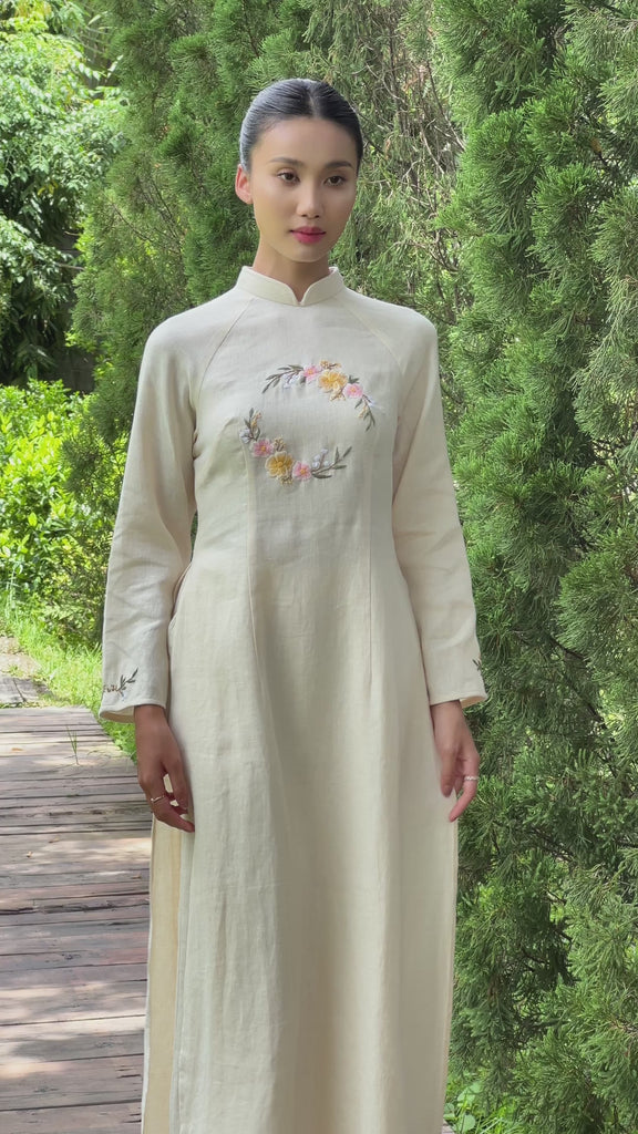 Formal Vietnamese linen dress