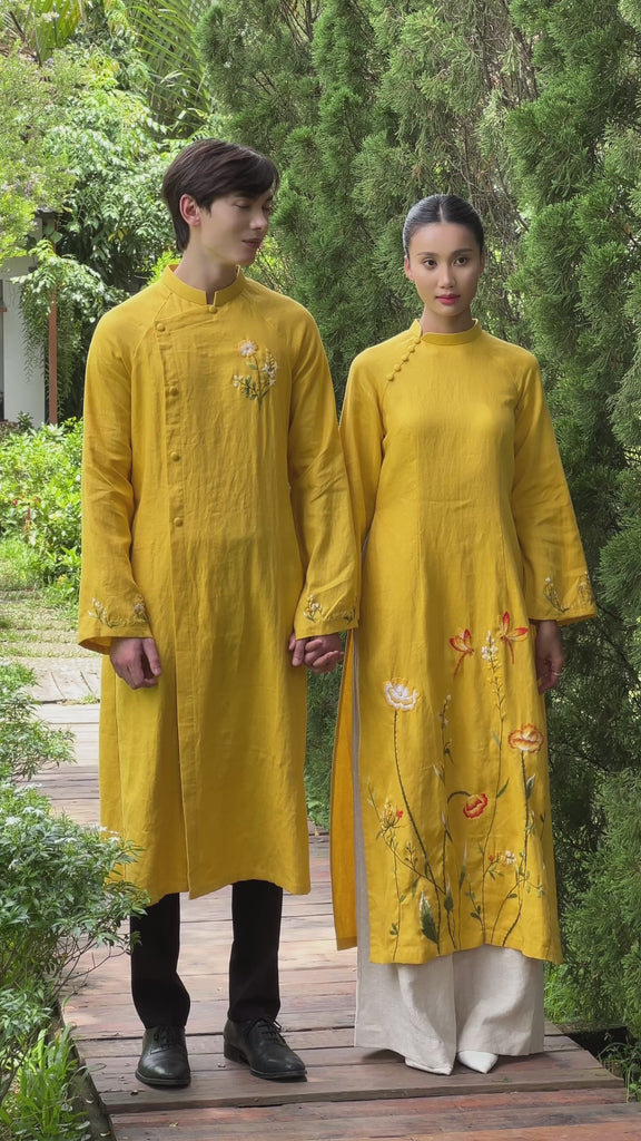 Vietnamese linen ao dai for couple