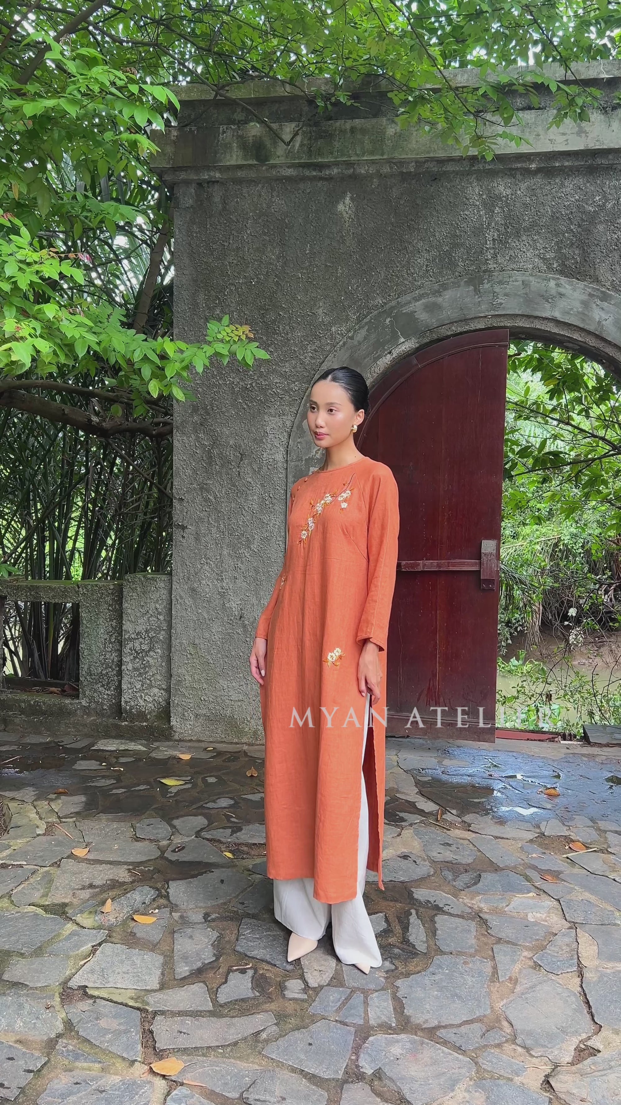 minimalist embroidered Vietnamese dress