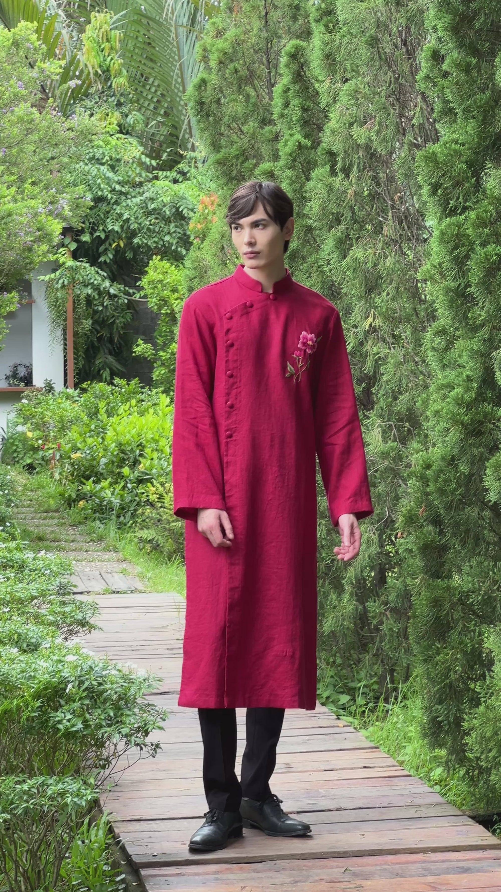 Men’s red linen wedding tunic