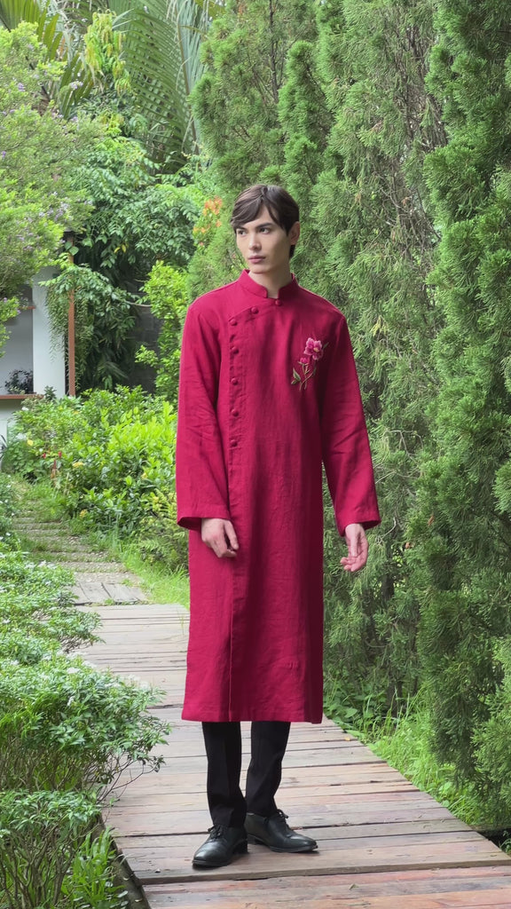 Men’s red linen wedding tunic