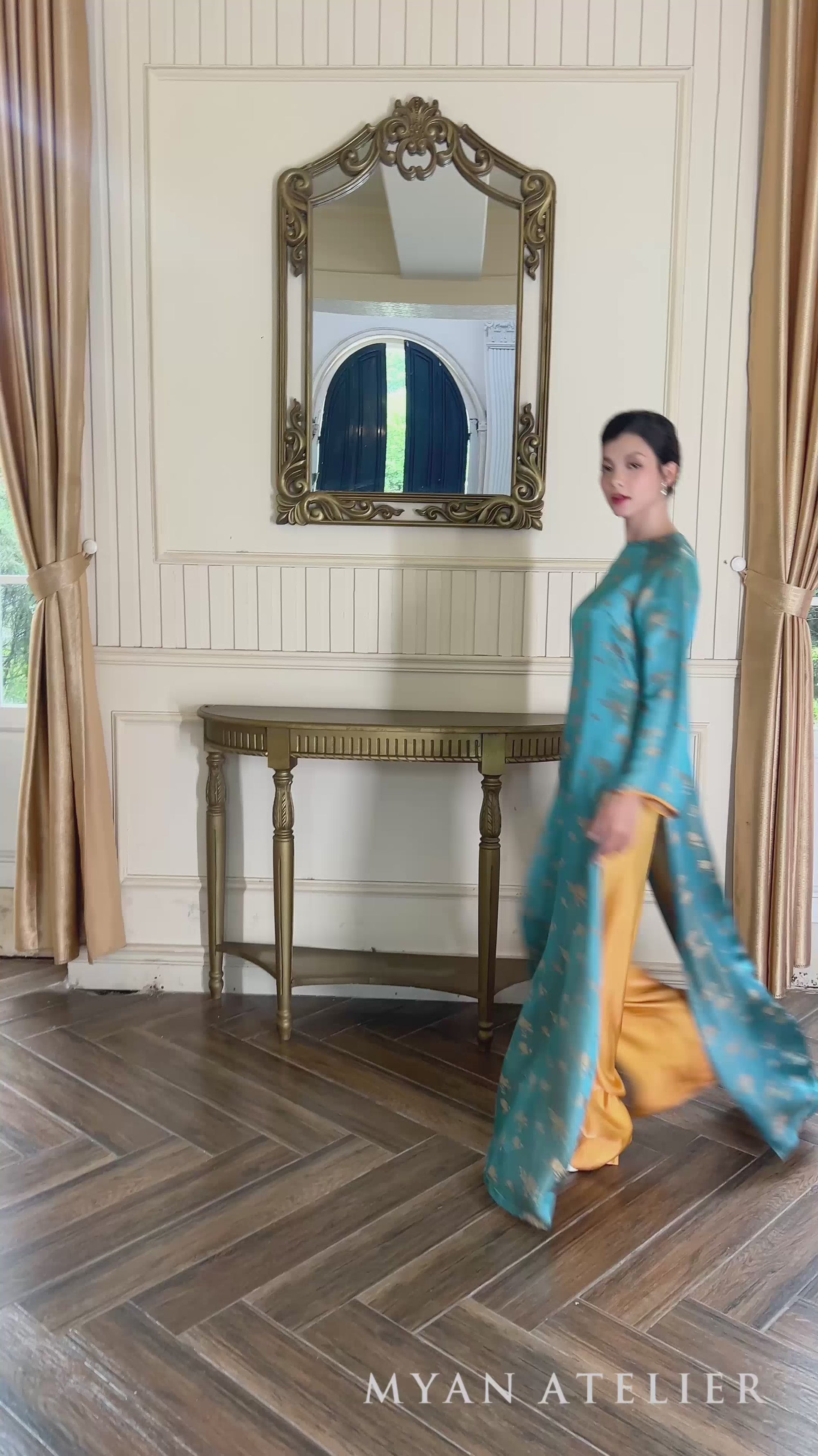 Formal Vietnamese silk long sleeve dress