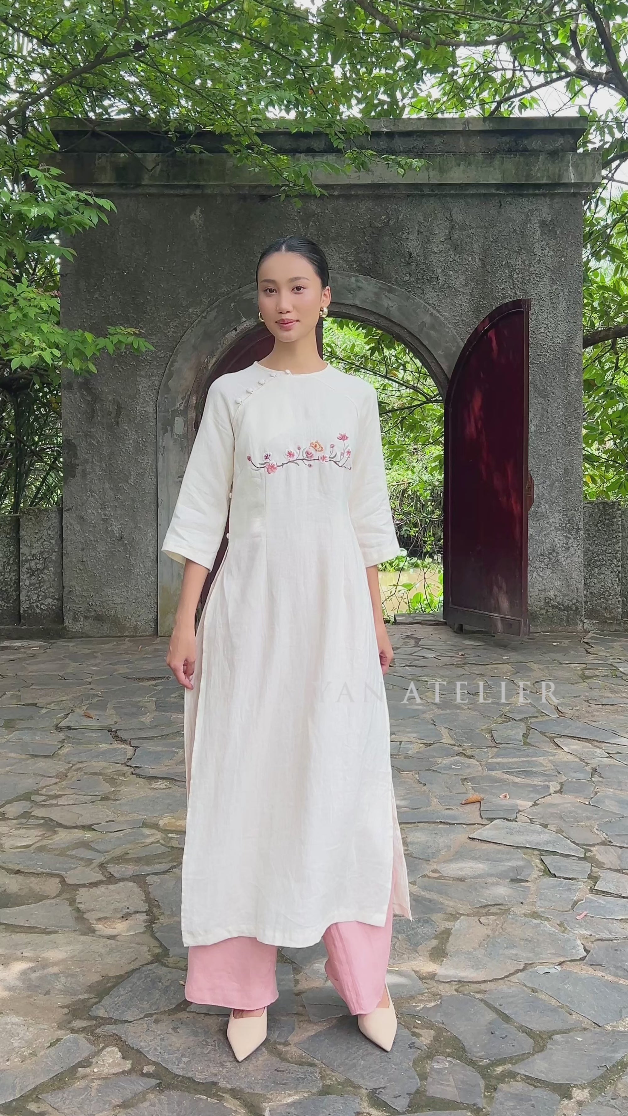 custom embroidered linen ao dai