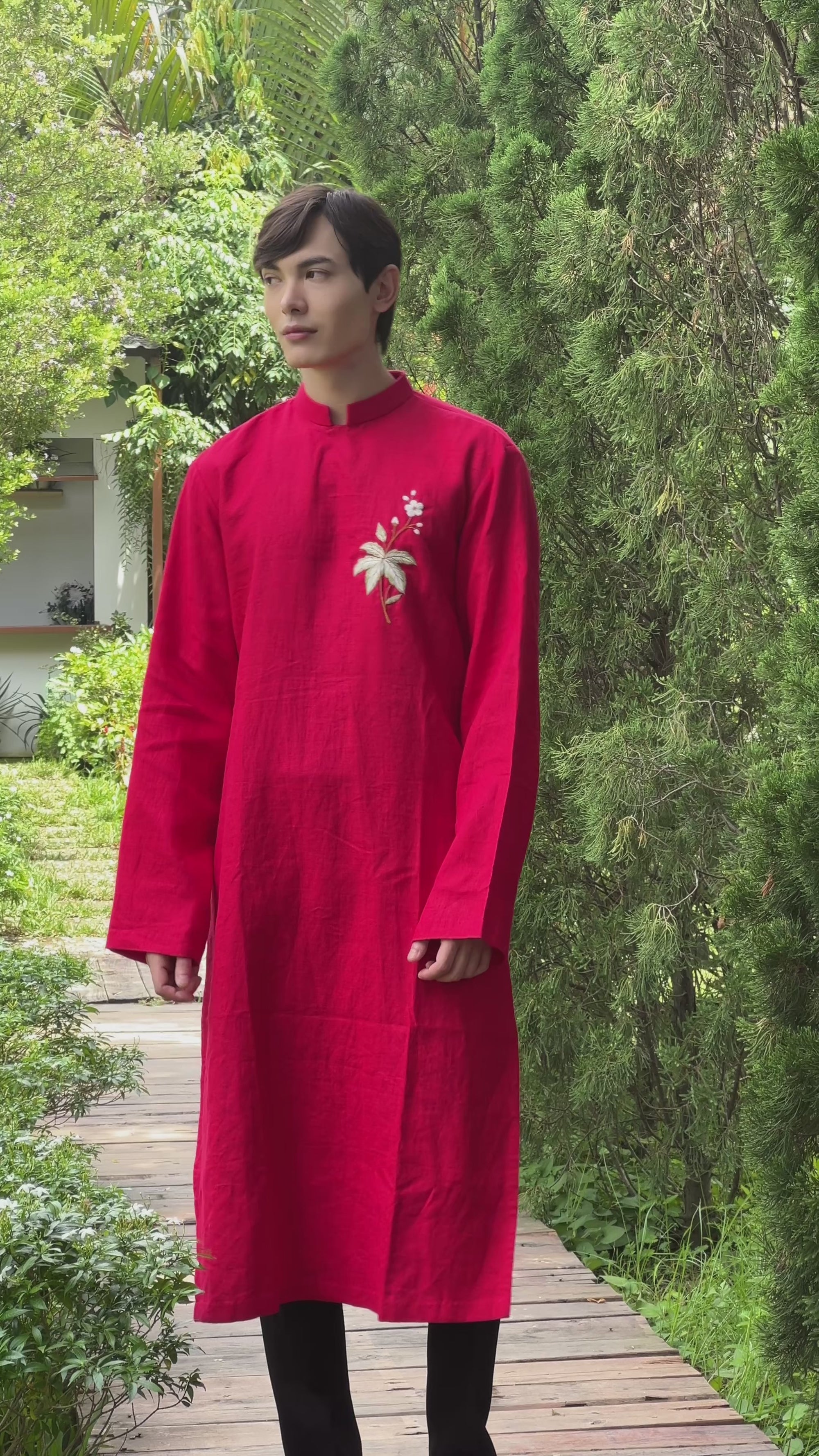 Handmade linen ao dai for groom