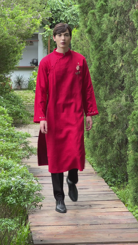 Hand-embroidered wedding tunic for men