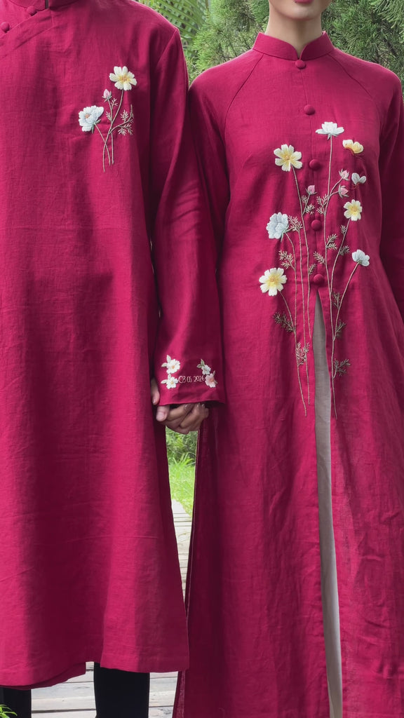 Red ao dai for bride and groom