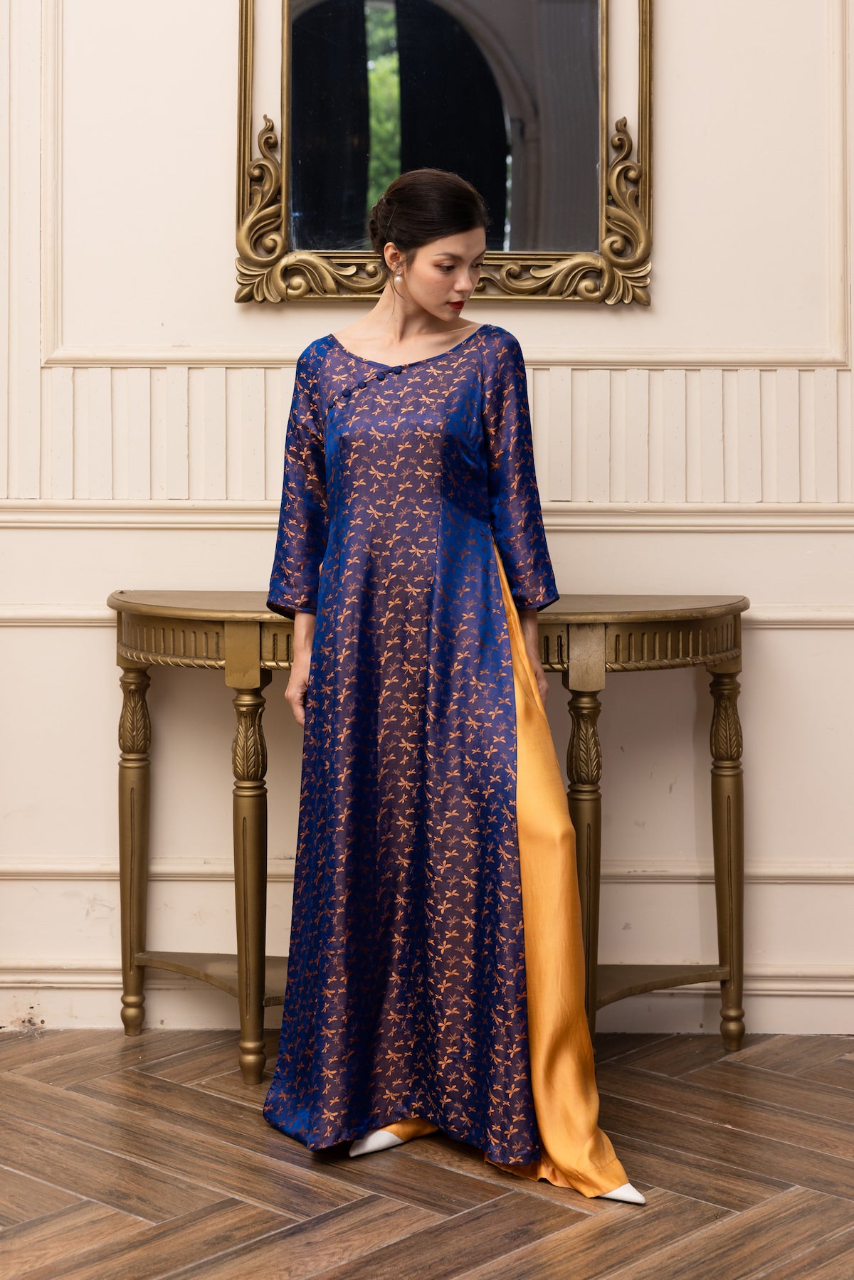 mulberry silk boat neck ao dai