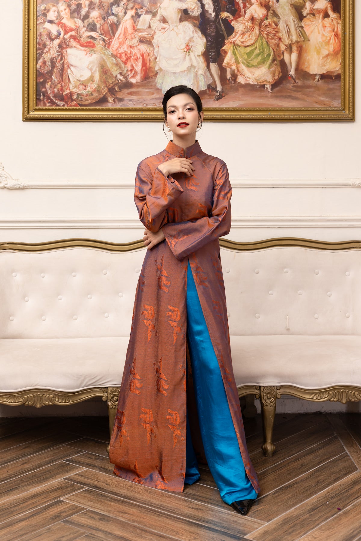 front slit silk ao dai dress