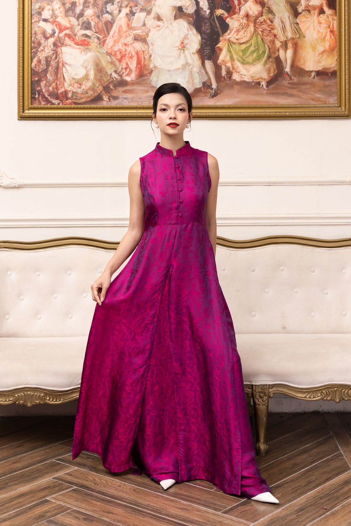sleeveless modern silk ao dai dress
