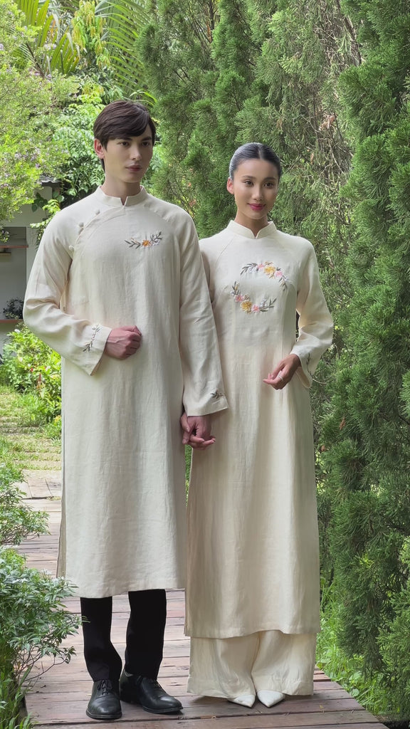Handmade linen ao dai for wedding